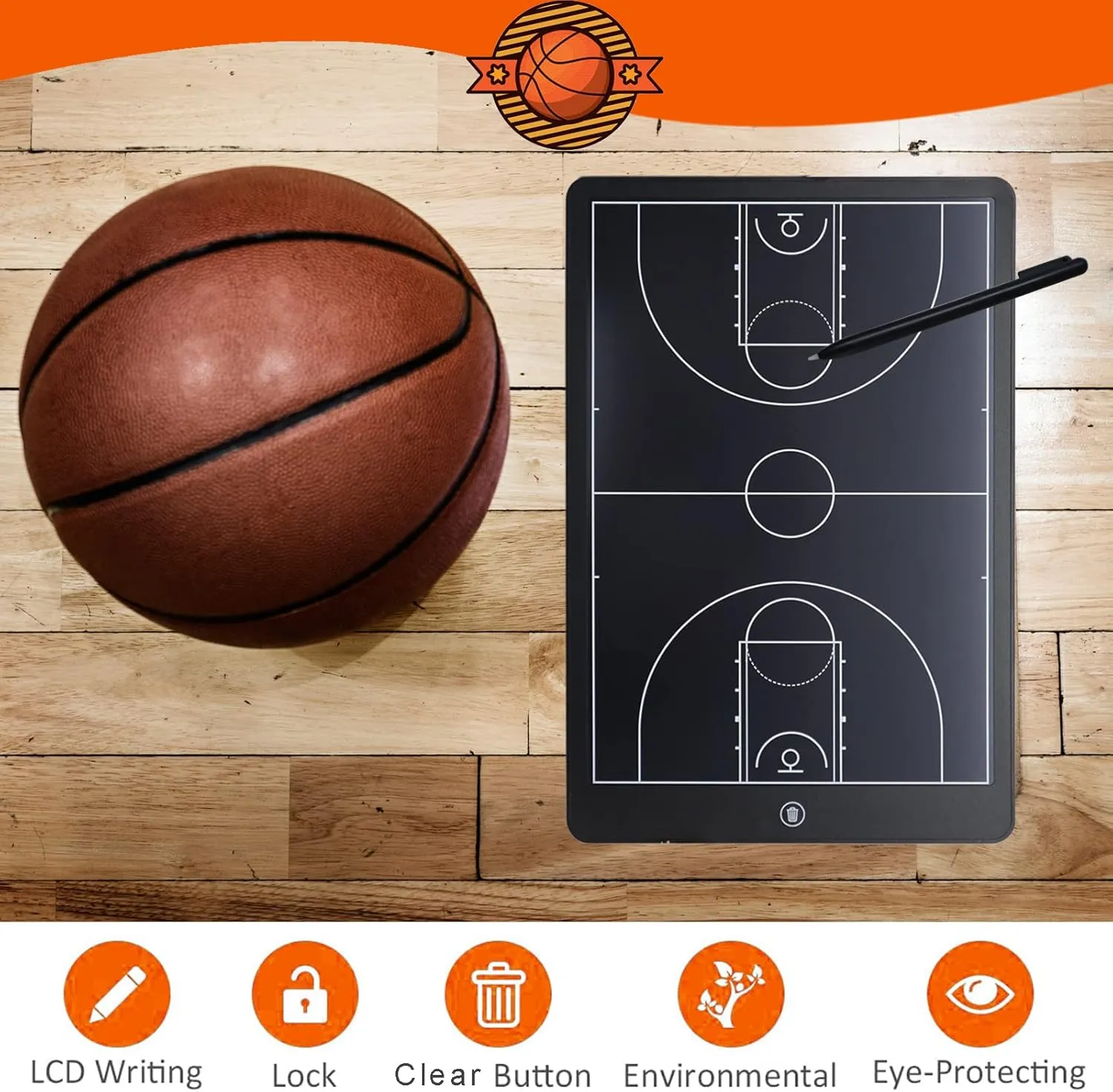 16'' LCD Screen Tactical Coaching Marker Board, Electronic Board with Stylus Pen,with Lock Function,for Coach Basketball Soccer