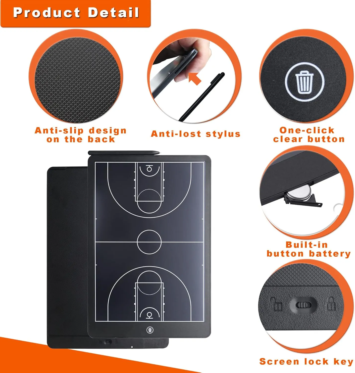 16'' LCD Screen Tactical Coaching Marker Board, Electronic Board with Stylus Pen,with Lock Function,for Coach Basketball Soccer