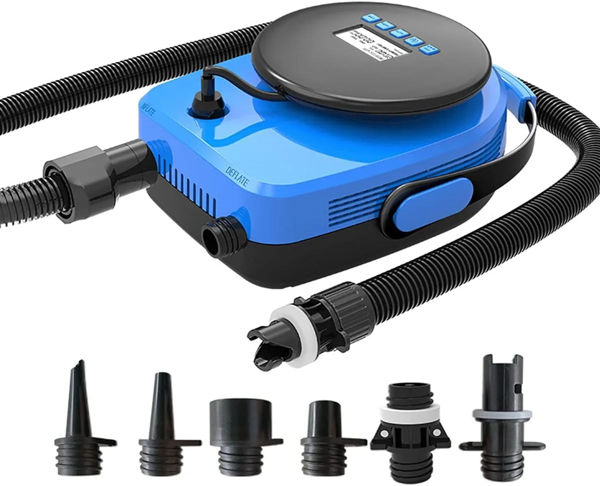 20 PSI Electric SUP Air Compressor with 7 Nozzle 12V Car Portable LCD Electric Inflatable Pump for Stand-Up Paddleboards Air Mattress Bed Boat Pool Toys