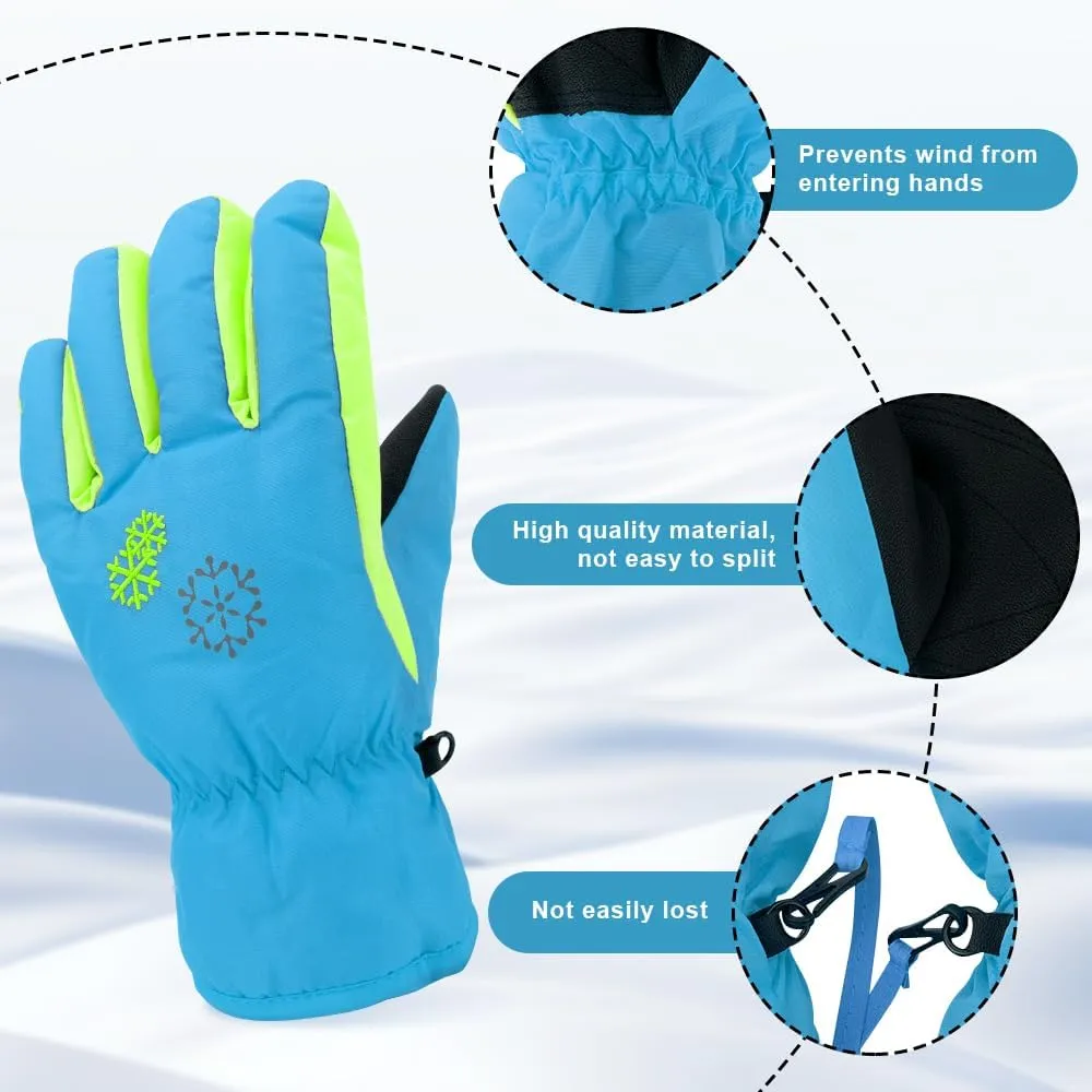 3 Sizes Kids Gloves, Snow & Ski Gloves for Boys & Girls, Winter Waterproof
