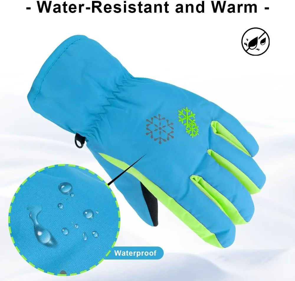 3 Sizes Kids Gloves, Snow & Ski Gloves for Boys & Girls, Winter Waterproof