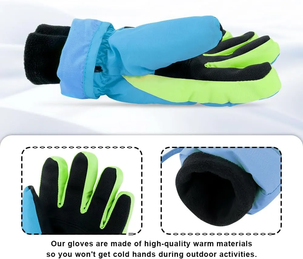 3 Sizes Kids Gloves, Snow & Ski Gloves for Boys & Girls, Winter Waterproof