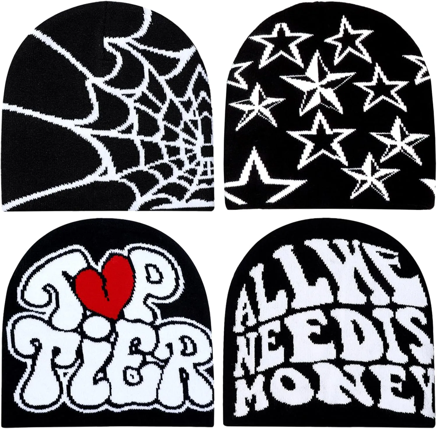 4 Pcs Beanies y2k for Women Men Spider Web Beanie Acrylic Knitted Hat Casual Beanies