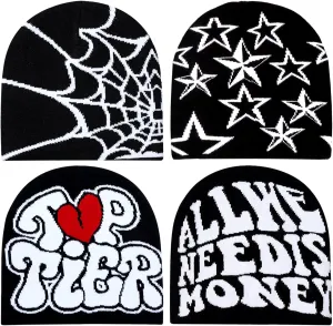 4 Pcs Beanies y2k for Women Men Spider Web Beanie Acrylic Knitted Hat Casual Beanies