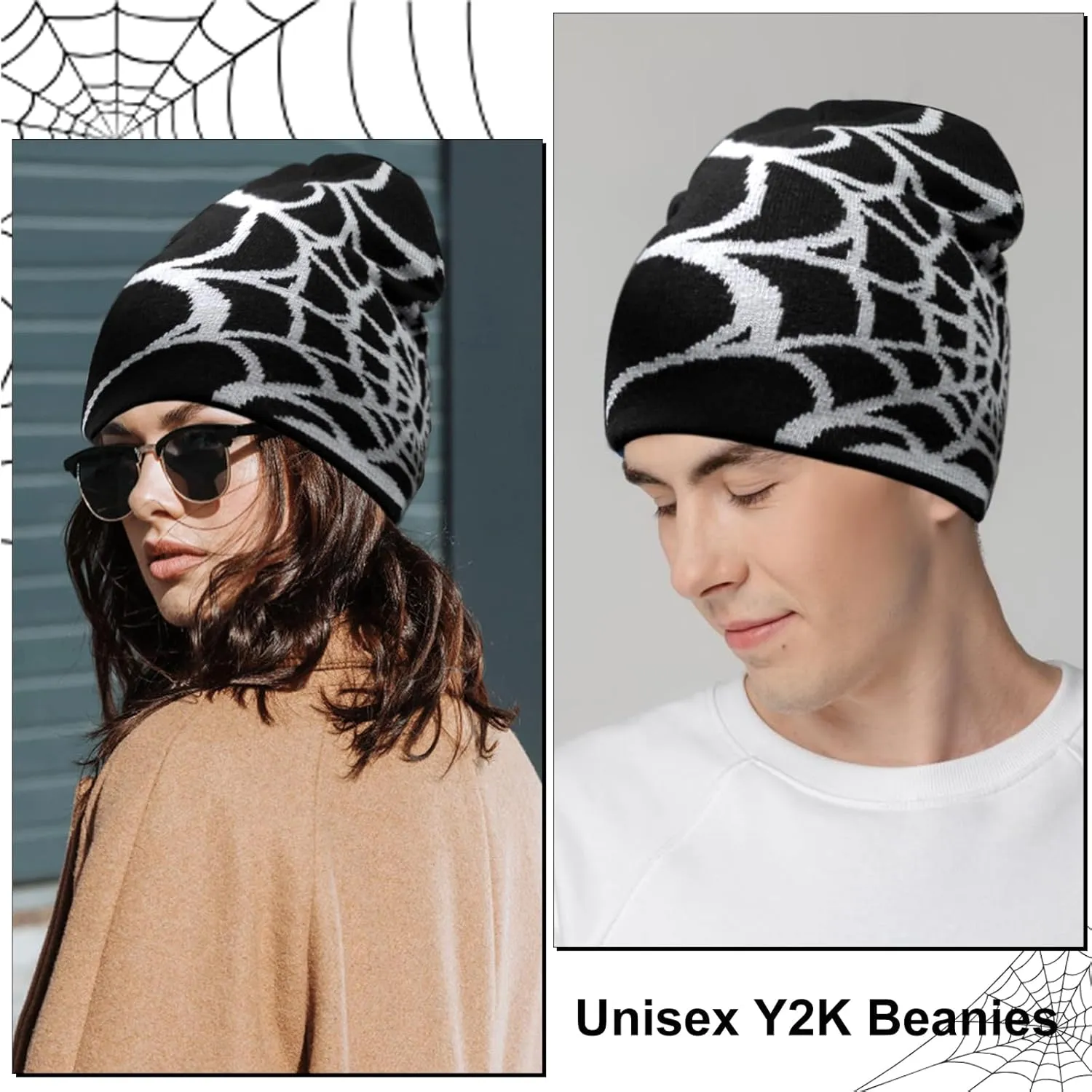 4 Pcs Beanies y2k for Women Men Spider Web Beanie Acrylic Knitted Hat Casual Beanies