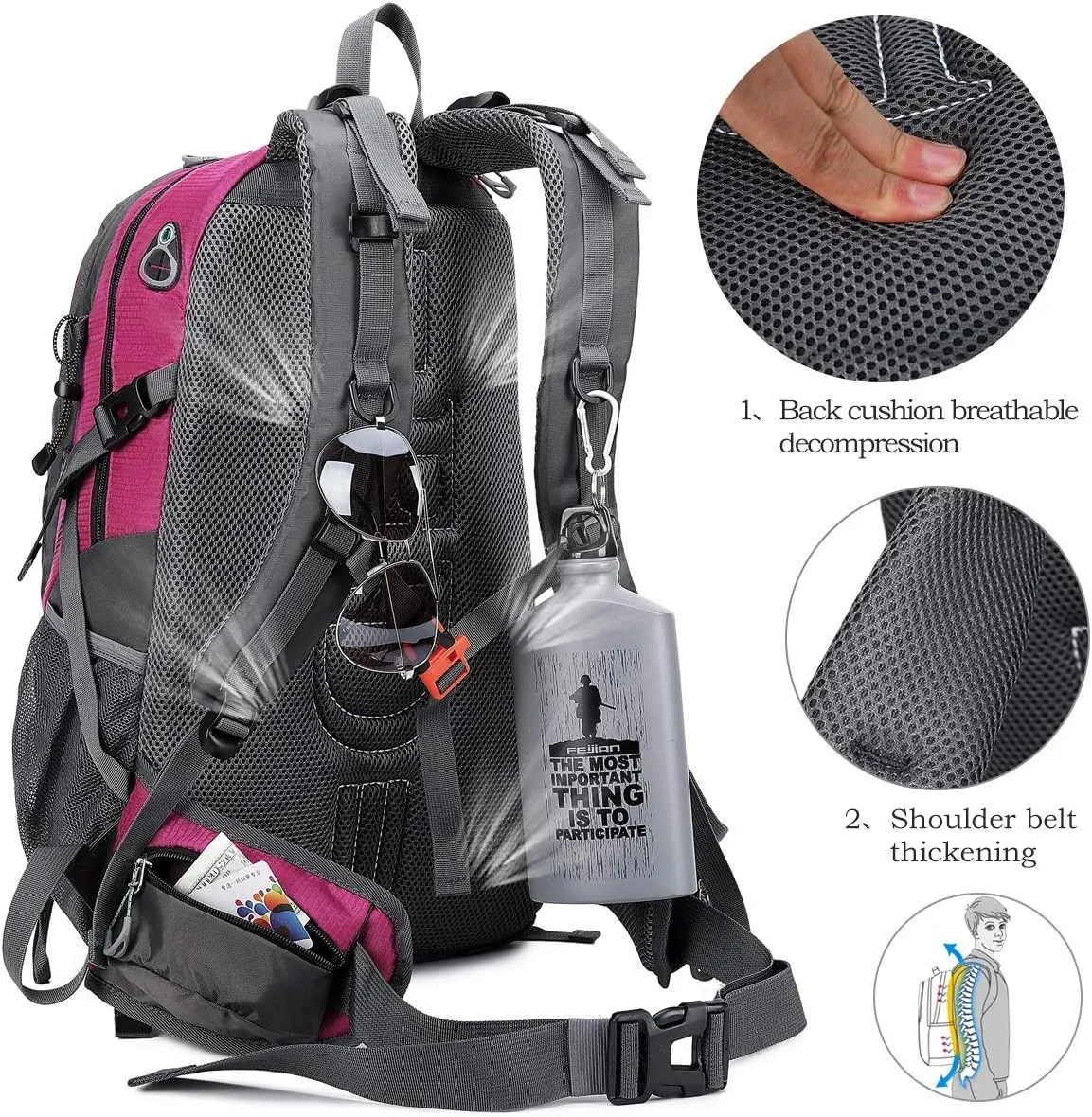 40L Waterproof Lightweight Outdoor Daypack Hiking,Camping,Travel Backpack for Women Men Pink