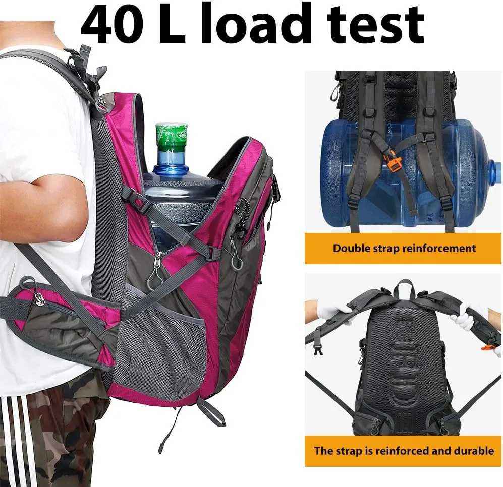 40L Waterproof Lightweight Outdoor Daypack Hiking,Camping,Travel Backpack for Women Men Pink