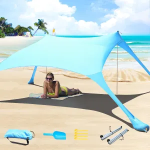 77 FT Beach Tent Sun Shelter UPF50  UV Protection, Outdoor Canopy Tent Sun Shade with 2 Poles for Camping, Beach, Fishing, Backyard and Picnics