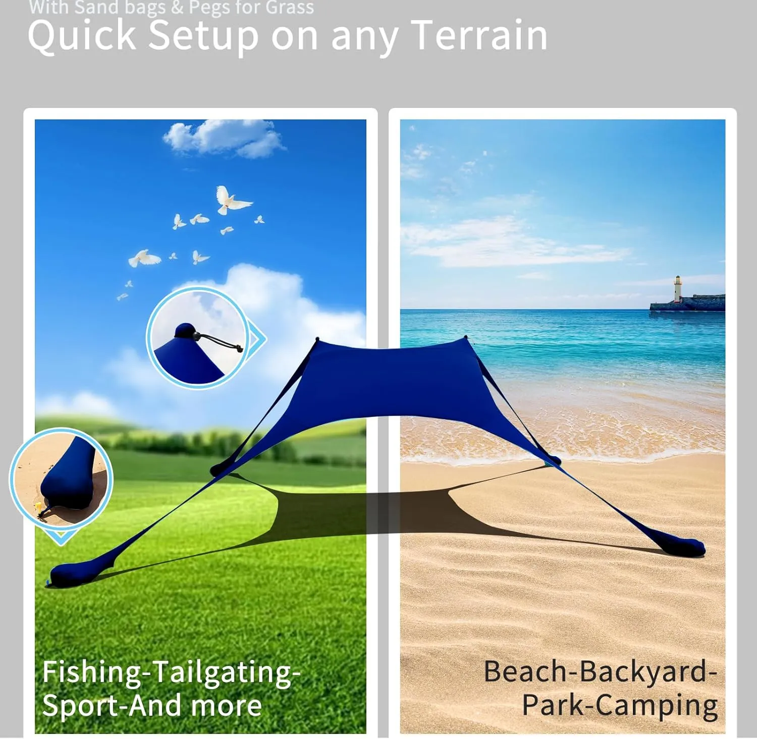 77 FT Beach Tent Sun Shelter UPF50  UV Protection, Outdoor Canopy Tent Sun Shade with 2 Poles for Camping, Beach, Fishing, Backyard and Picnics