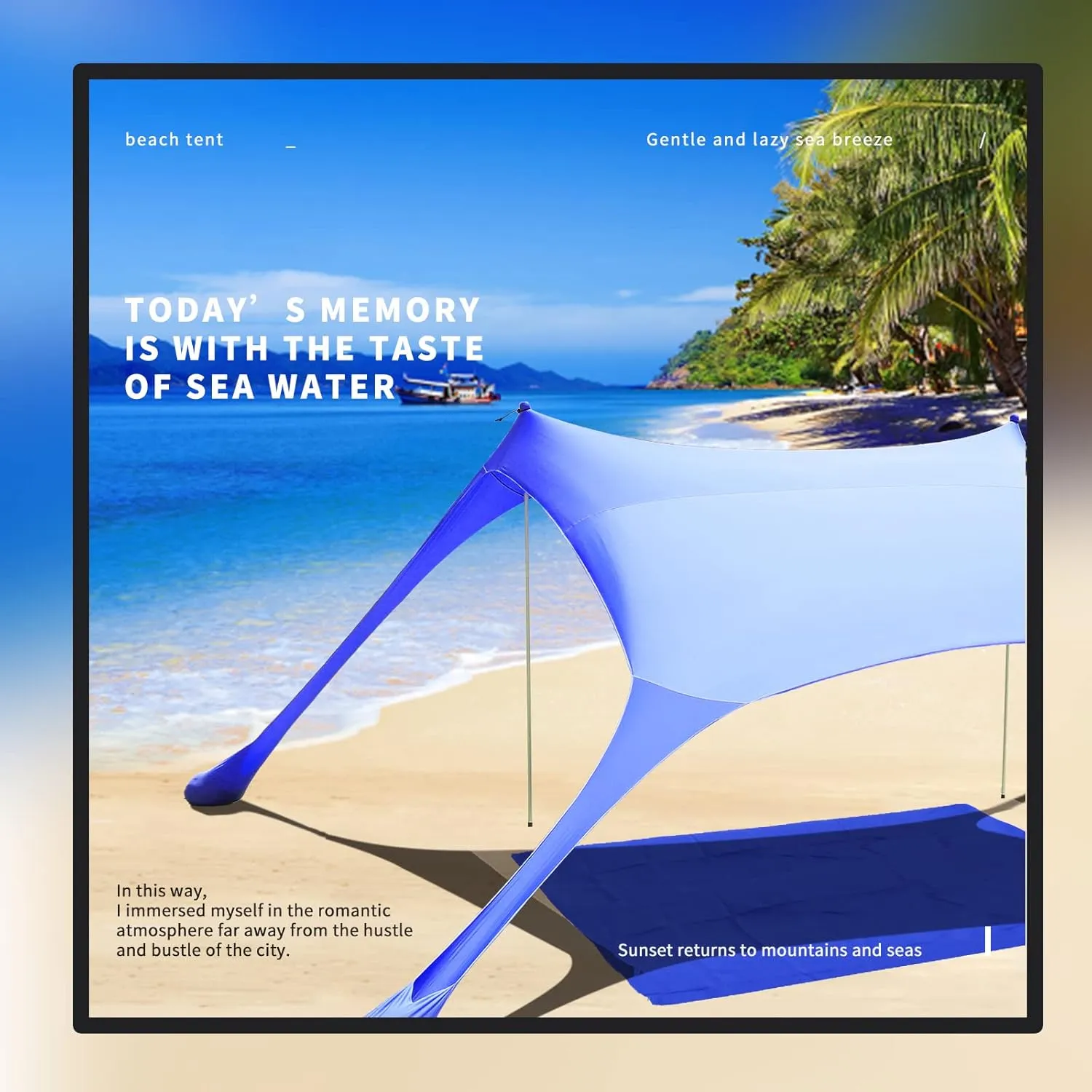 77 FT Beach Tent Sun Shelter UPF50  UV Protection, Outdoor Canopy Tent Sun Shade with 2 Poles for Camping, Beach, Fishing, Backyard and Picnics