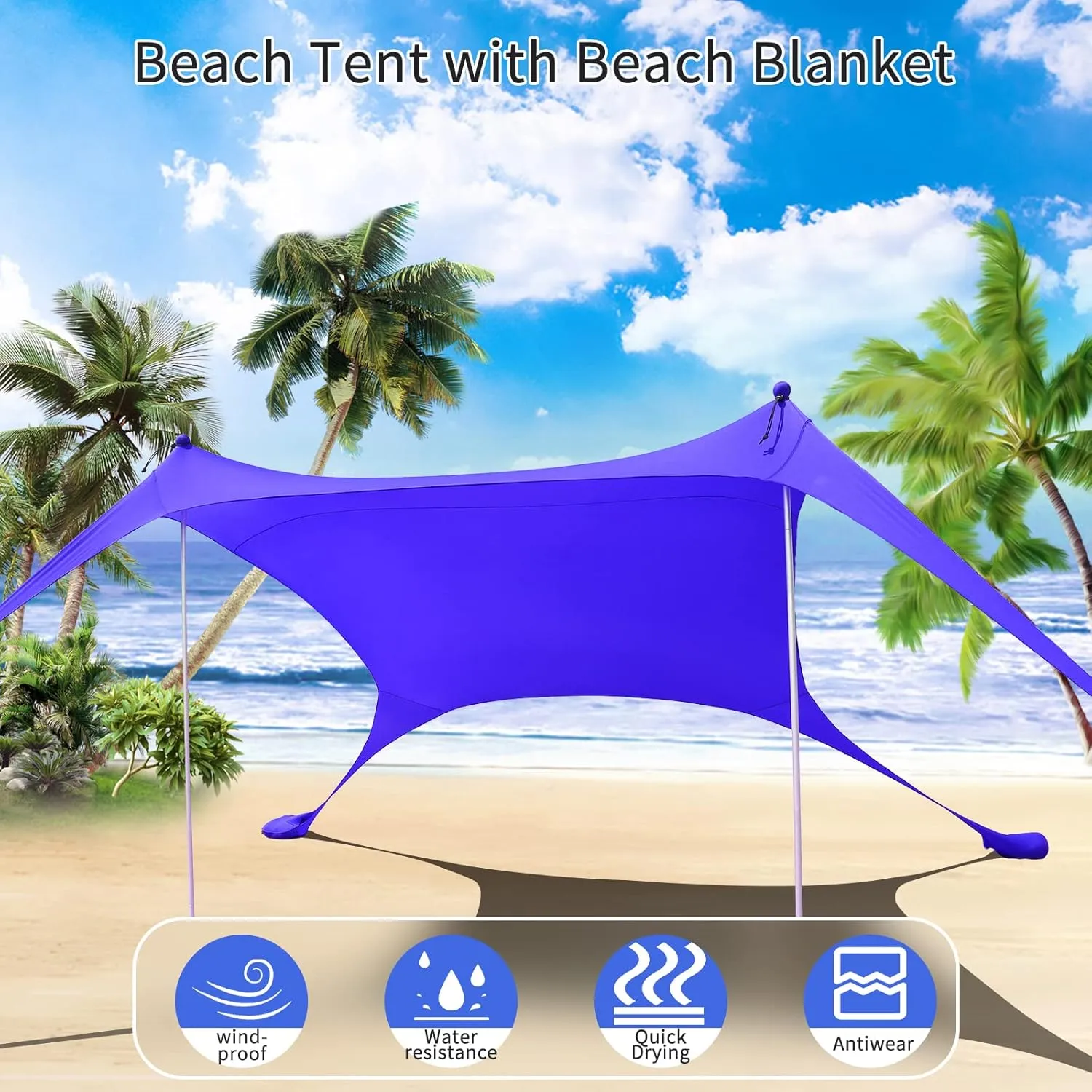 77 FT Beach Tent Sun Shelter UPF50  UV Protection, Outdoor Canopy Tent Sun Shade with 2 Poles for Camping, Beach, Fishing, Backyard and Picnics