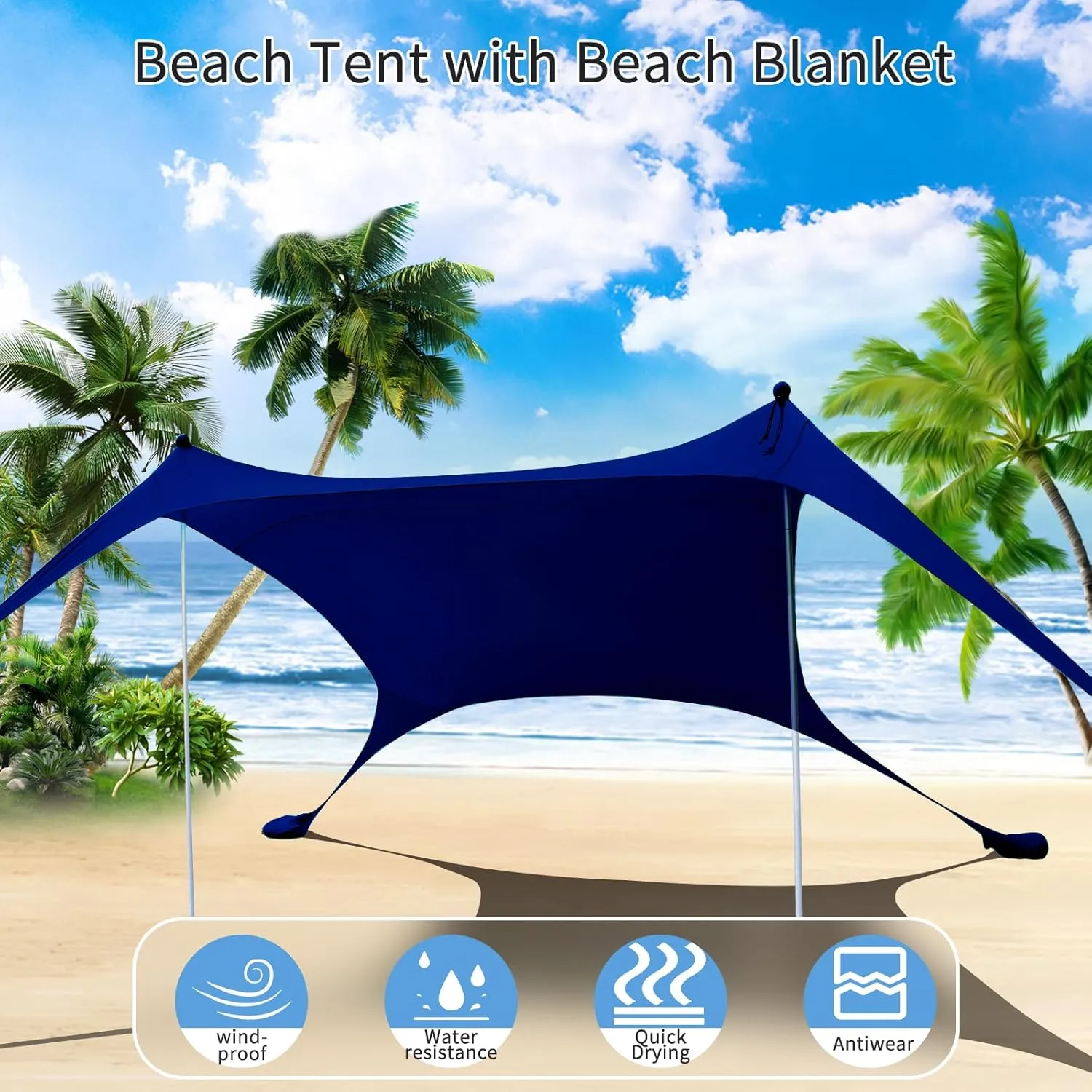 77 FT Beach Tent Sun Shelter UPF50  UV Protection, Outdoor Canopy Tent Sun Shade with 2 Poles for Camping, Beach, Fishing, Backyard and Picnics