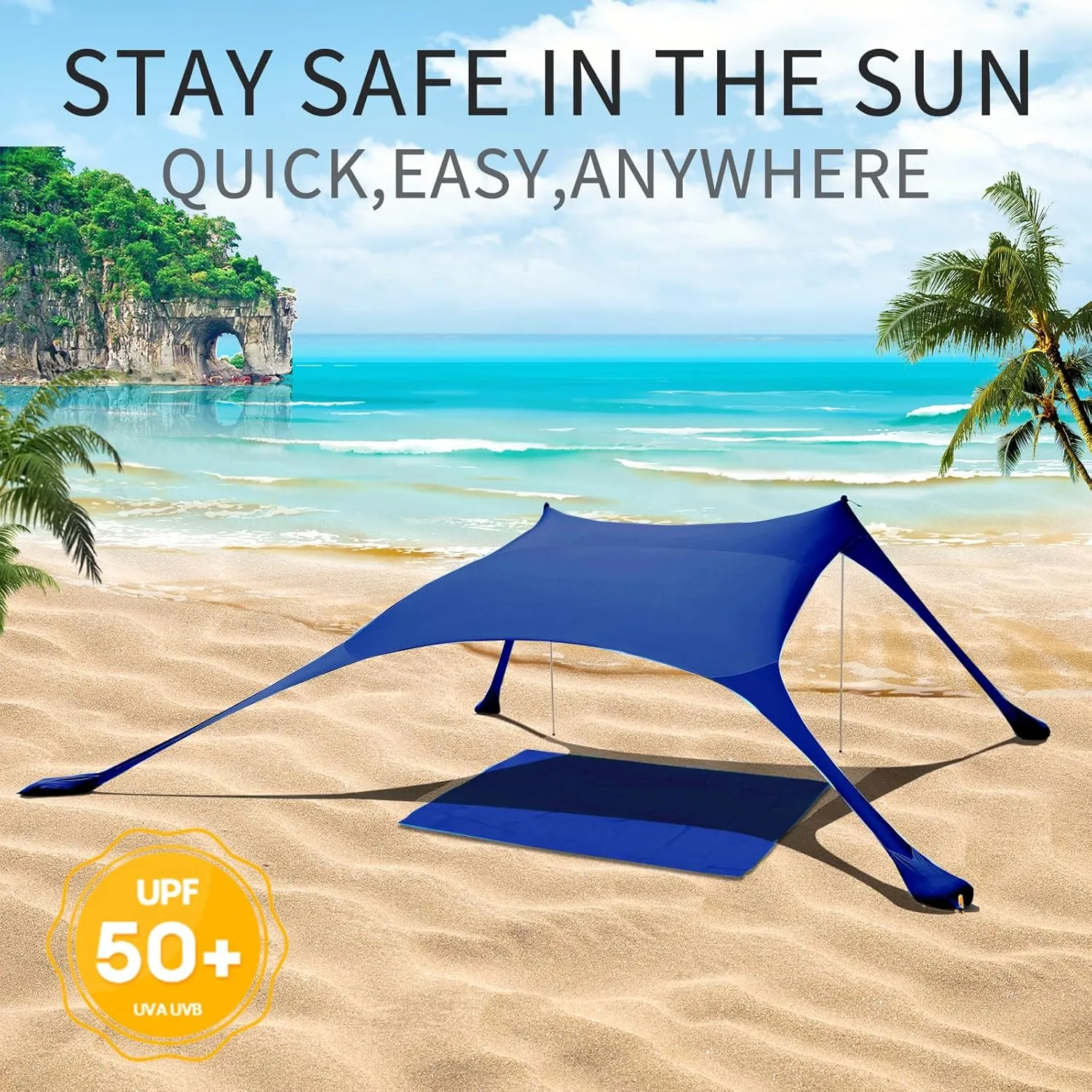 77 FT Beach Tent Sun Shelter UPF50  UV Protection, Outdoor Canopy Tent Sun Shade with 2 Poles for Camping, Beach, Fishing, Backyard and Picnics