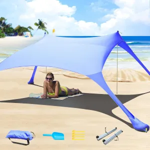 77 FT Beach Tent Sun Shelter UPF50  UV Protection, Outdoor Canopy Tent Sun Shade with 2 Poles for Camping, Beach, Fishing, Backyard and Picnics