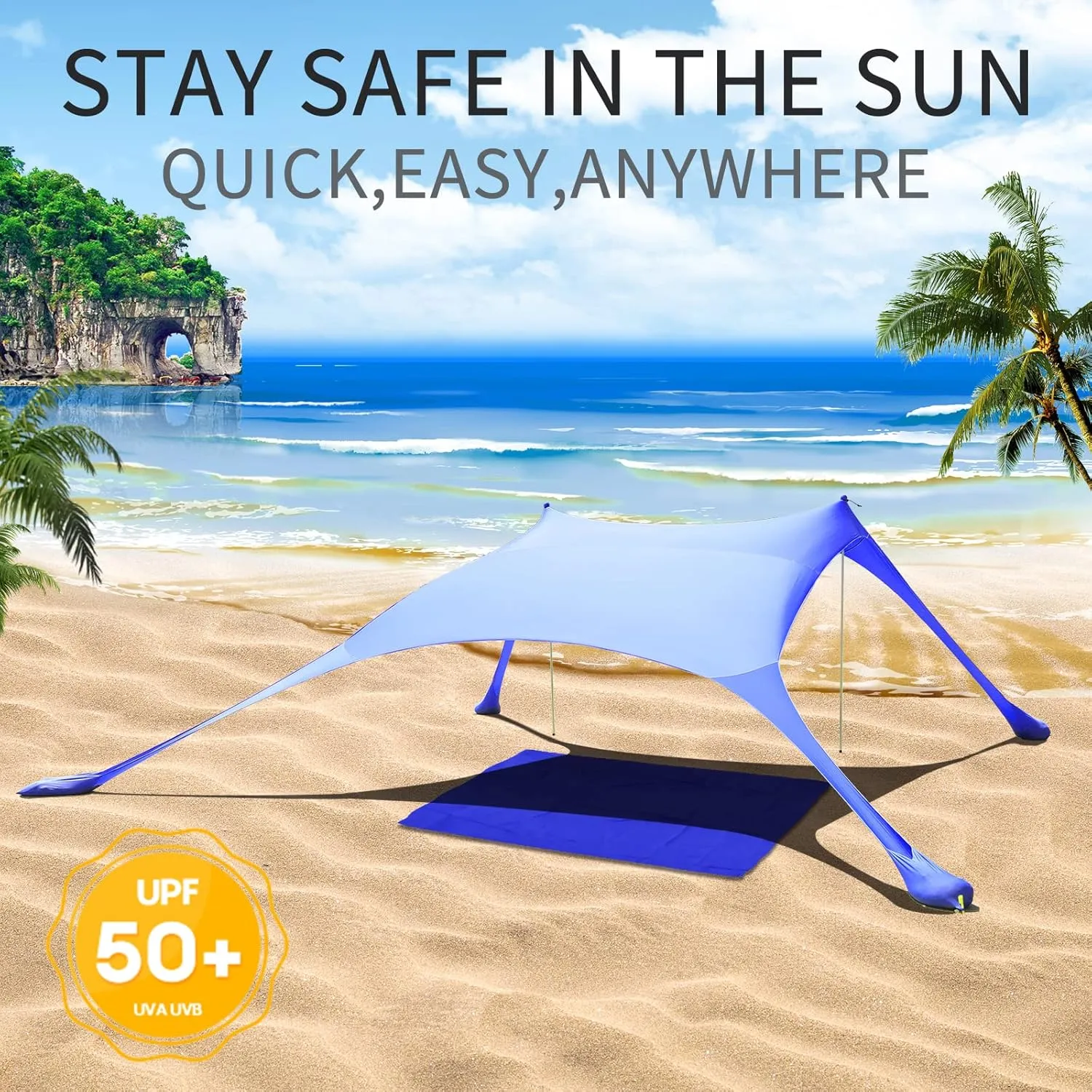 77 FT Beach Tent Sun Shelter UPF50  UV Protection, Outdoor Canopy Tent Sun Shade with 2 Poles for Camping, Beach, Fishing, Backyard and Picnics