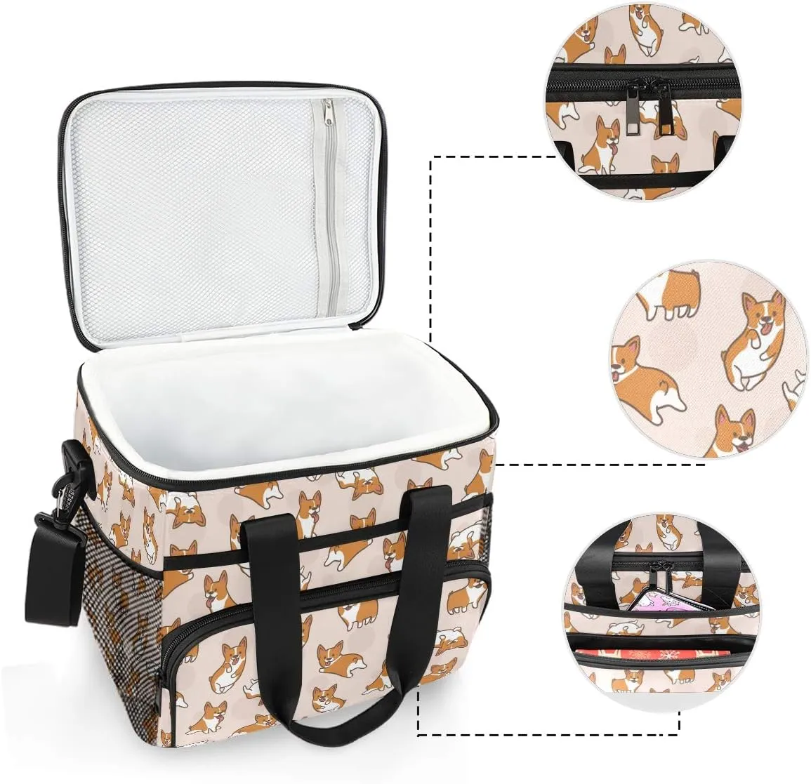 ALAZA Cute Little Corgi Pattern Large Cooler Insulated Picnic Bag Lunch Box for Adult Men Women