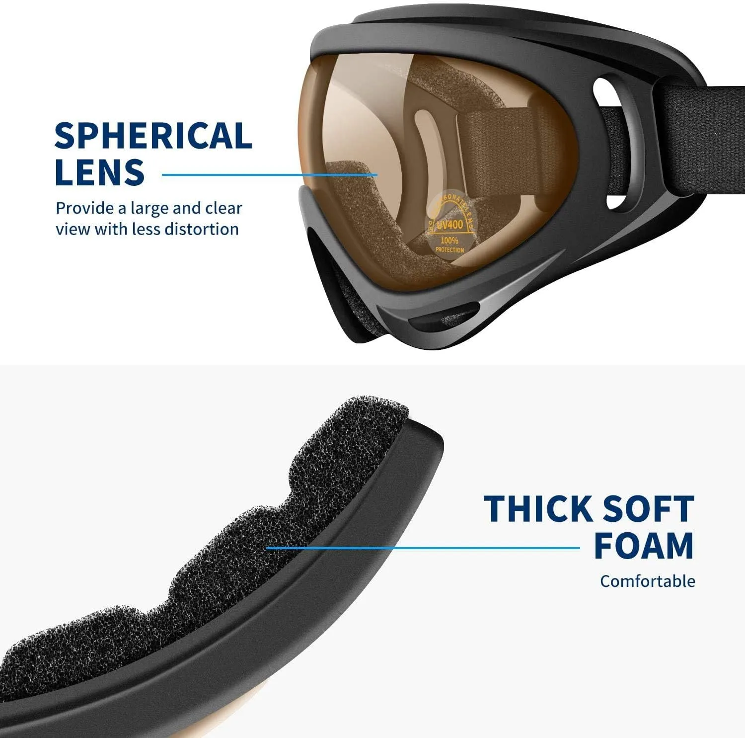 Anti-Glare Lenses-Ski Goggles Winter Sport Snowboard Goggles with UV 400 Protection