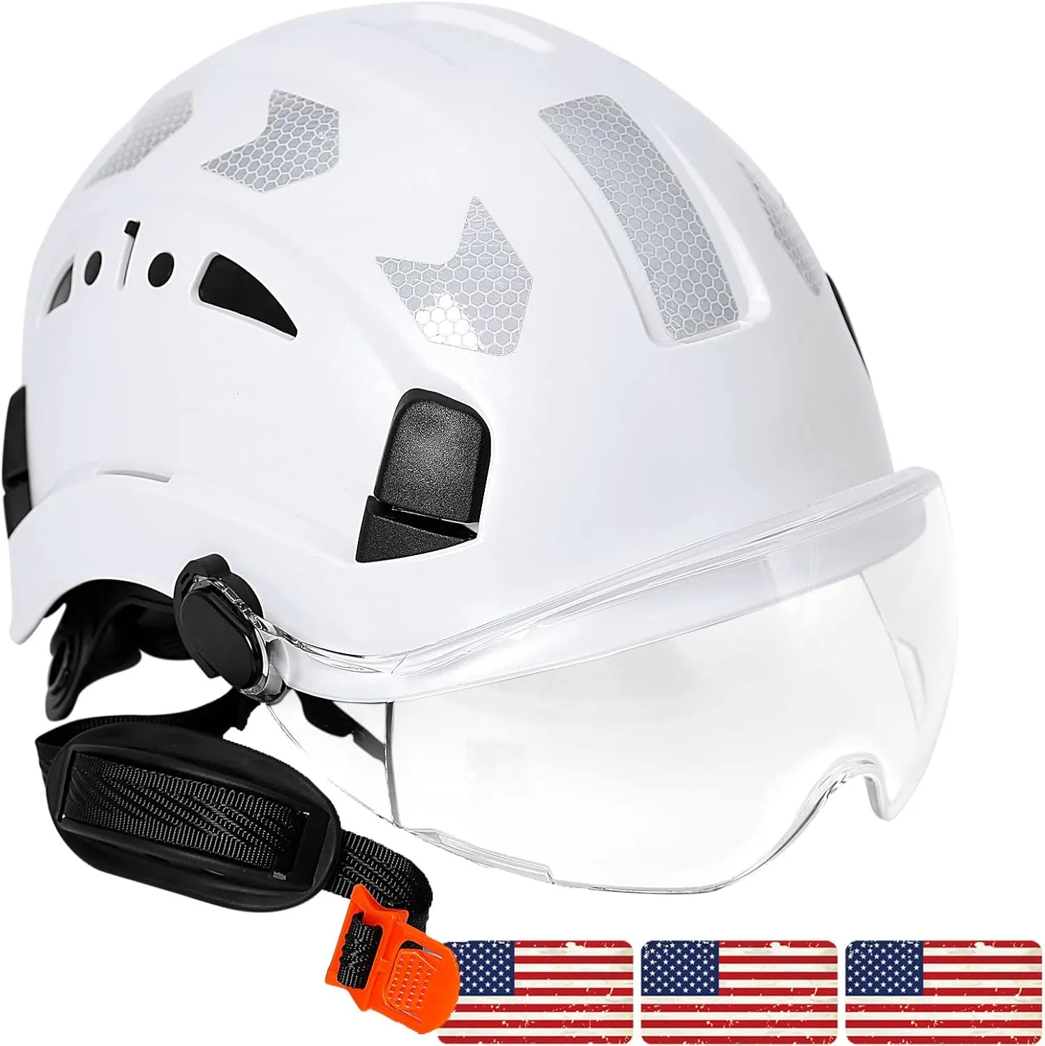 AOLAMEGS Construction Safety Hard Hat - ANSI Z89.1 Type  OSHA Approved Safety Helmets with Chin Straps Lightweight Reflective Vented ABS Hard Hats For Men Women Industrial Workwear 6-point Suspension