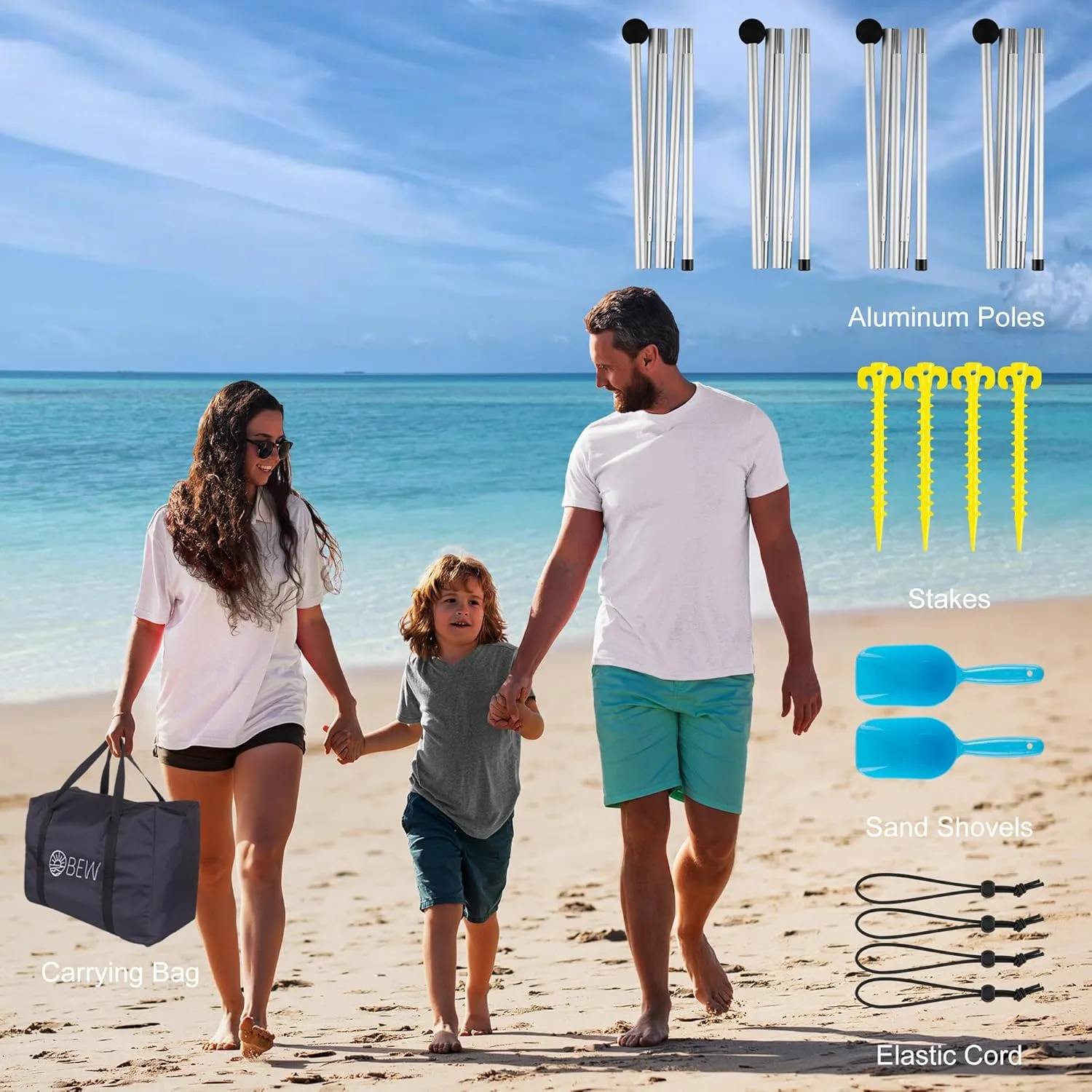 Beach Tent, Beach Canopy Sun Shade Sail UPF 50 , Portable 1010 FT Camping Sun Shelter with Sandbags, Poles, Ground Pegs and Anti-Wind Ropes for Outdoor, Backyard, Picnics, Sport, Fishing
