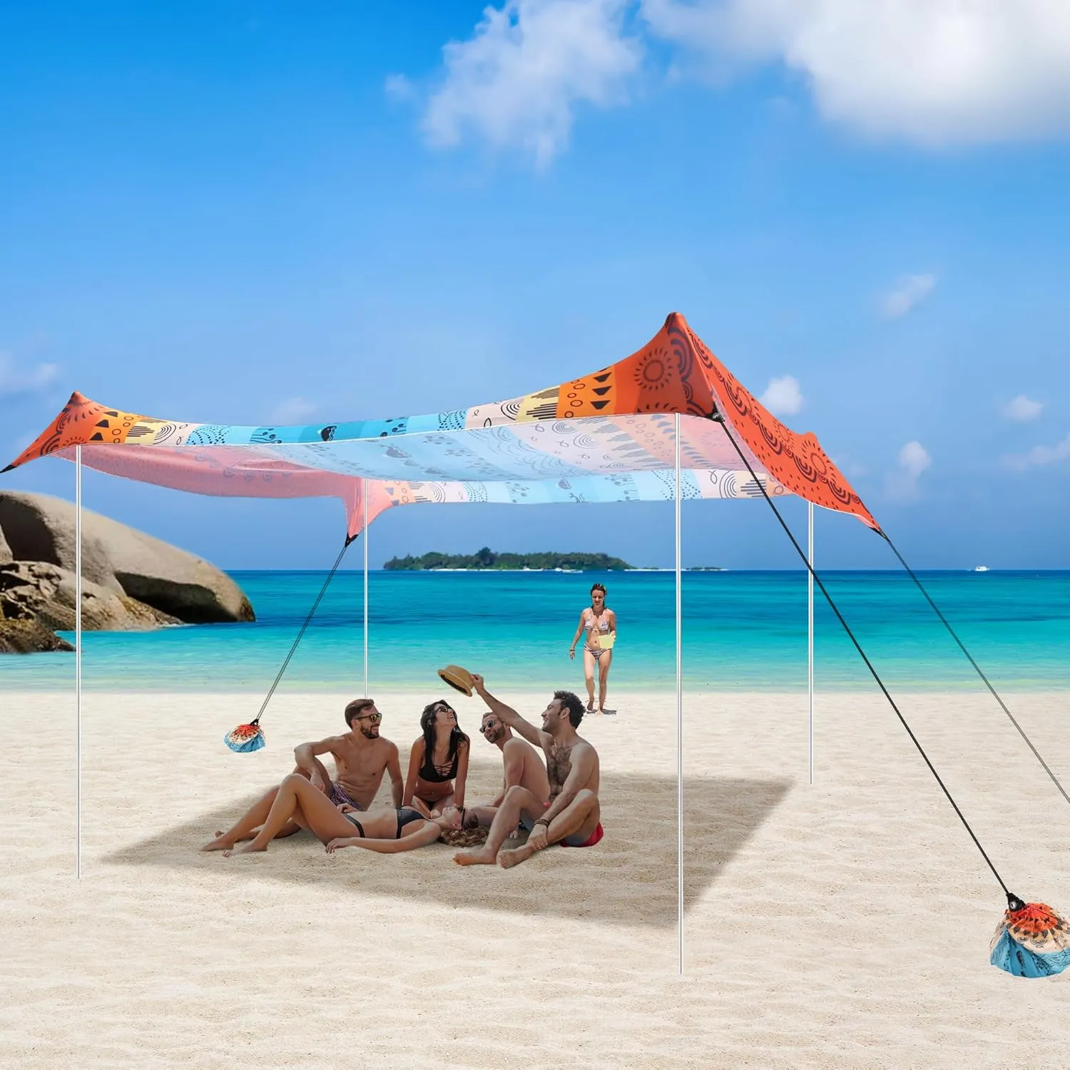 Beach Tent, Beach Canopy Sun Shade Sail UPF 50 , Portable 1010 FT Camping Sun Shelter with Sandbags, Poles, Ground Pegs and Anti-Wind Ropes for Outdoor, Backyard, Picnics, Sport, Fishing