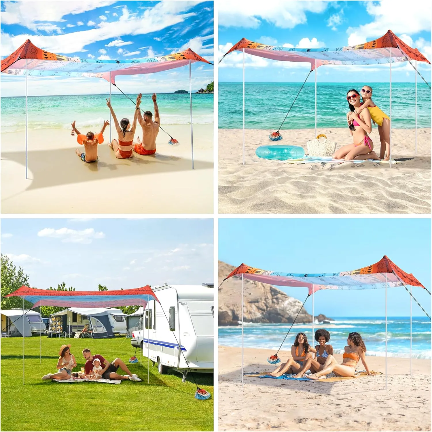 Beach Tent, Beach Canopy Sun Shade Sail UPF 50 , Portable 1010 FT Camping Sun Shelter with Sandbags, Poles, Ground Pegs and Anti-Wind Ropes for Outdoor, Backyard, Picnics, Sport, Fishing
