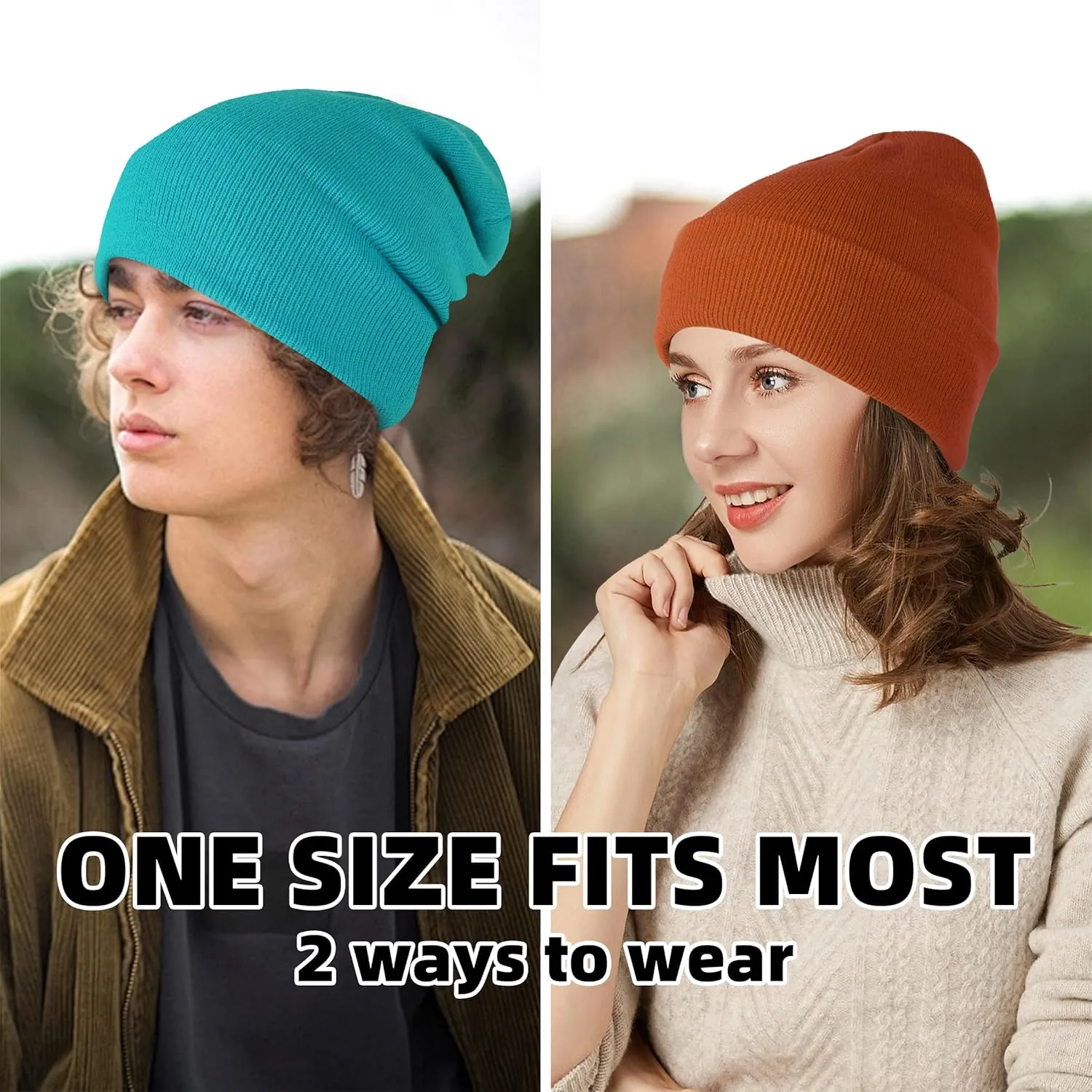 Beanies for Men Women 2 Pack Fall Winter Men's Hats Unisex Warm Knit Skullies Beanies Soft Ski Caps