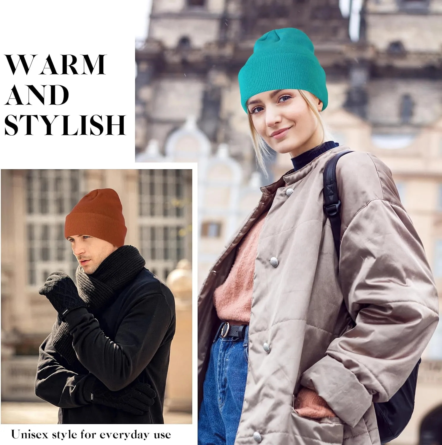 Beanies for Men Women 2 Pack Fall Winter Men's Hats Unisex Warm Knit Skullies Beanies Soft Ski Caps