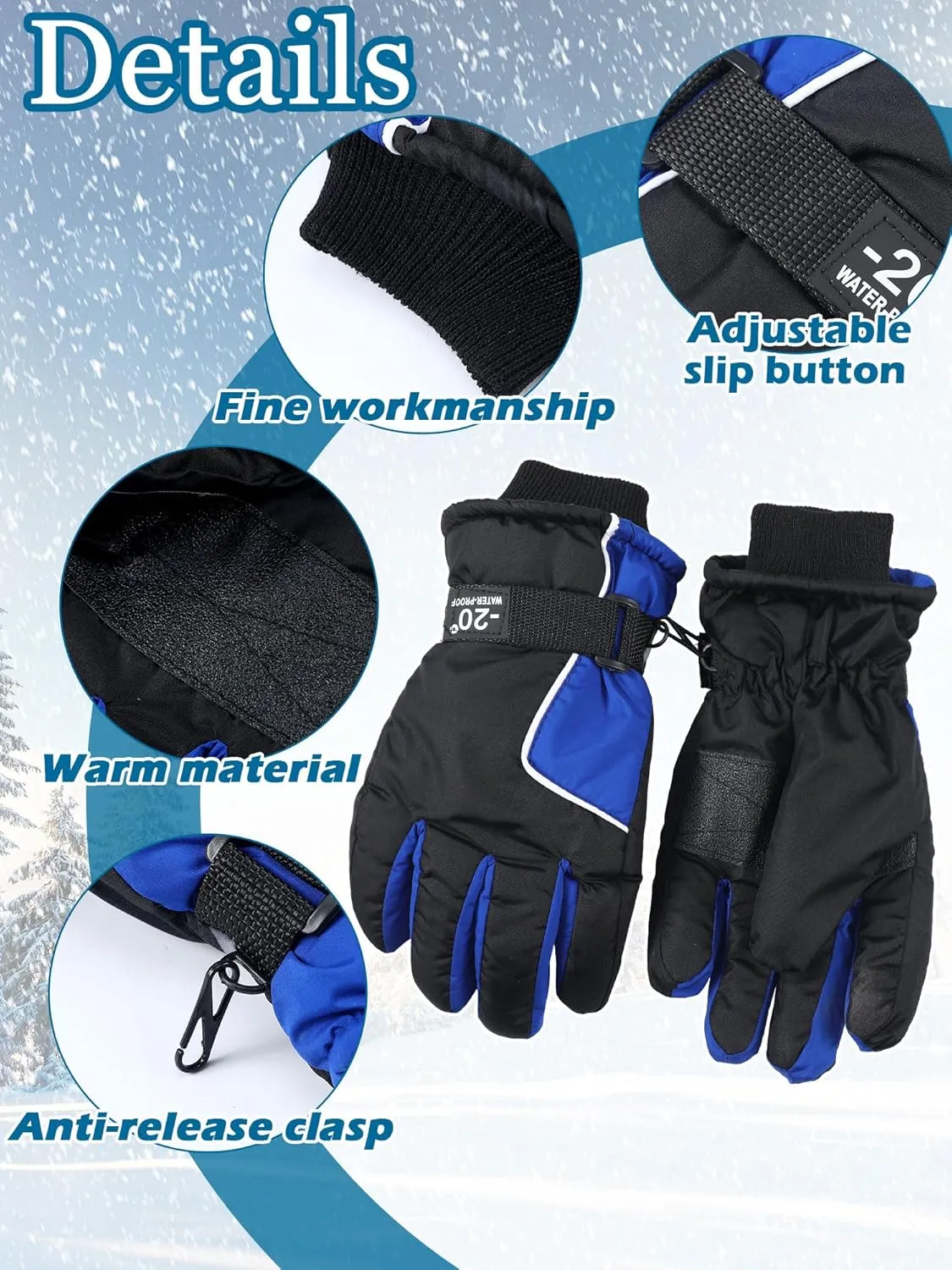 Bencailor 6 Pairs Winter Gloves for Kids Waterproof Boys Snow Ski Gloves Girls Warm Windproof Mittens for Children Outdoor