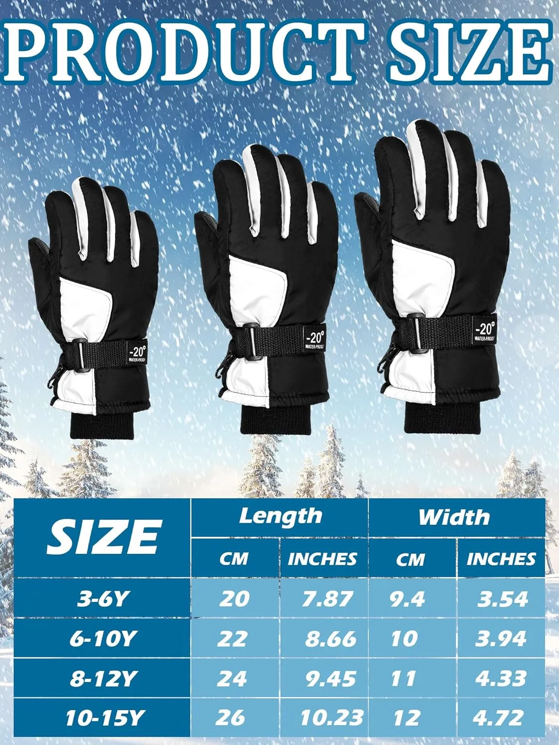 Bencailor 6 Pairs Winter Gloves for Kids Waterproof Boys Snow Ski Gloves Girls Warm Windproof Mittens for Children Outdoor