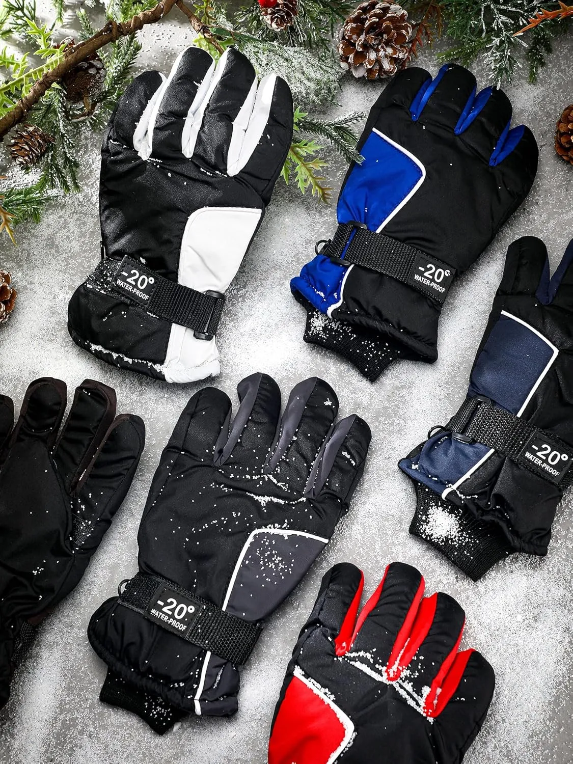 Bencailor 6 Pairs Winter Gloves for Kids Waterproof Boys Snow Ski Gloves Girls Warm Windproof Mittens for Children Outdoor