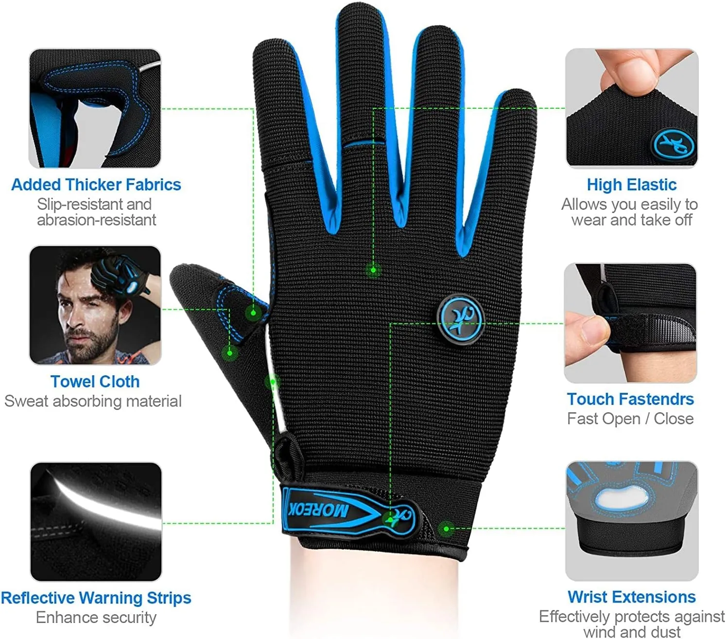 BIKINGMOREOK Bike Cycling Gloves for Men Women,Touchscreen Full Finger Shock-Absorbing 5MM Gel Pads MTB Road Bicycle Gloves for Mountain Biking,Running,Hiking,Outdoor Sports
