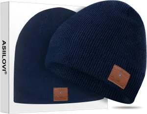Bluetooth Beanie, Double-Layer Wool Lining Bluetooth Hat Beanie for Men/Women/Teens/Family, 20hrs Playing, Gift Packaging for Christmas Stocking Stuffers Thanksgiving (01-Blue)