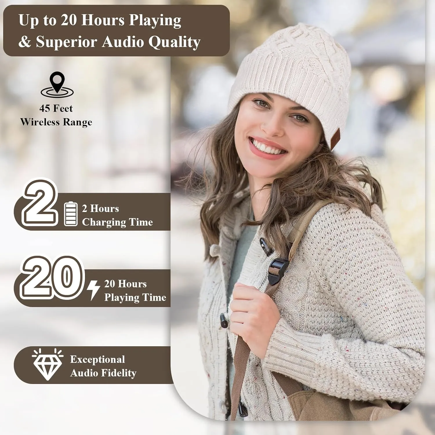 Bluetooth Beanie, Double-Layer Wool Lining Bluetooth Hat Beanie for Men/Women/Teens/Family, 20hrs Playing, Gift Packaging for Christmas Stocking Stuffers Thanksgiving (01-Blue)