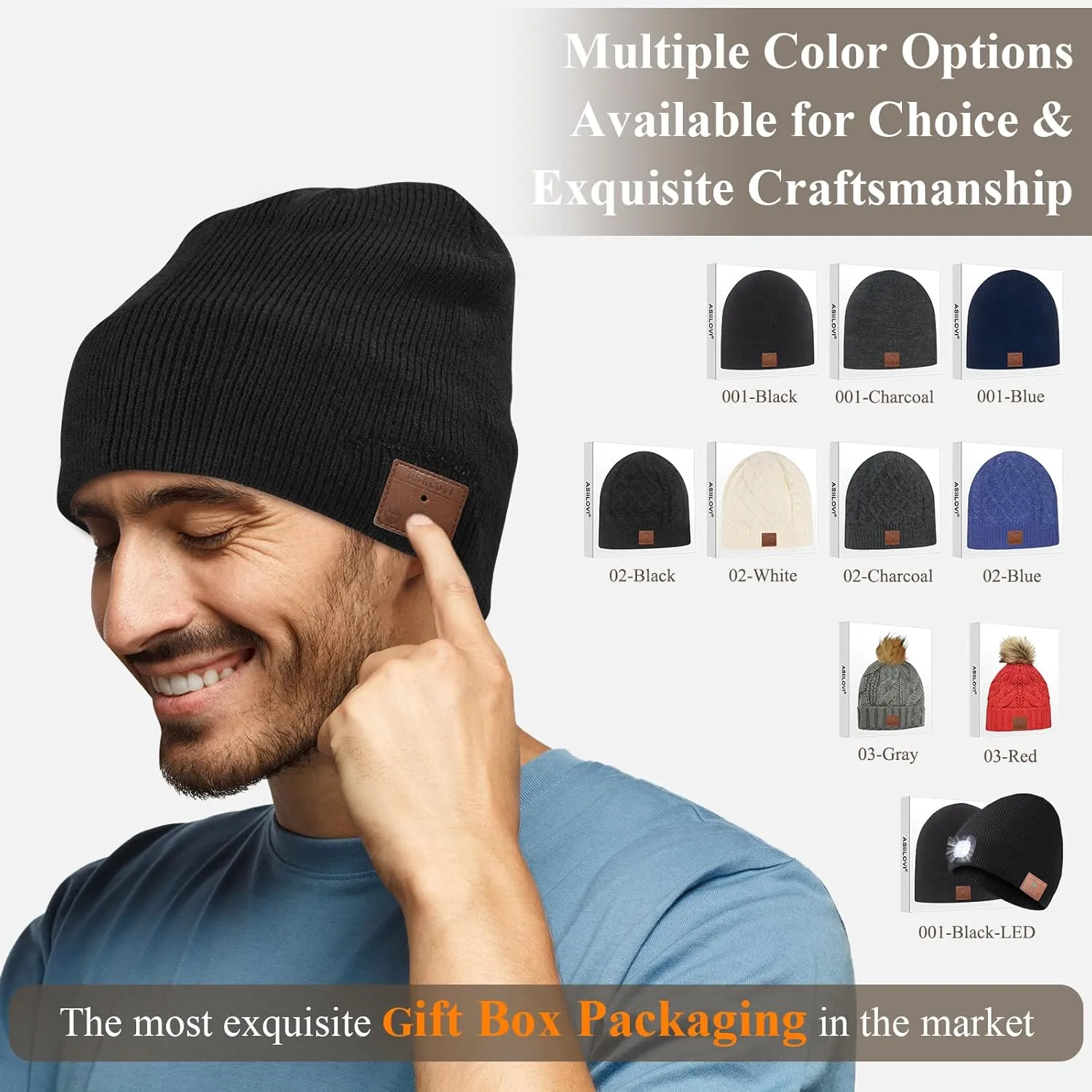 Bluetooth Beanie, Double-Layer Wool Lining Bluetooth Hat Beanie for Men/Women/Teens/Family, 20hrs Playing, Gift Packaging for Christmas Stocking Stuffers Thanksgiving (01-Blue)