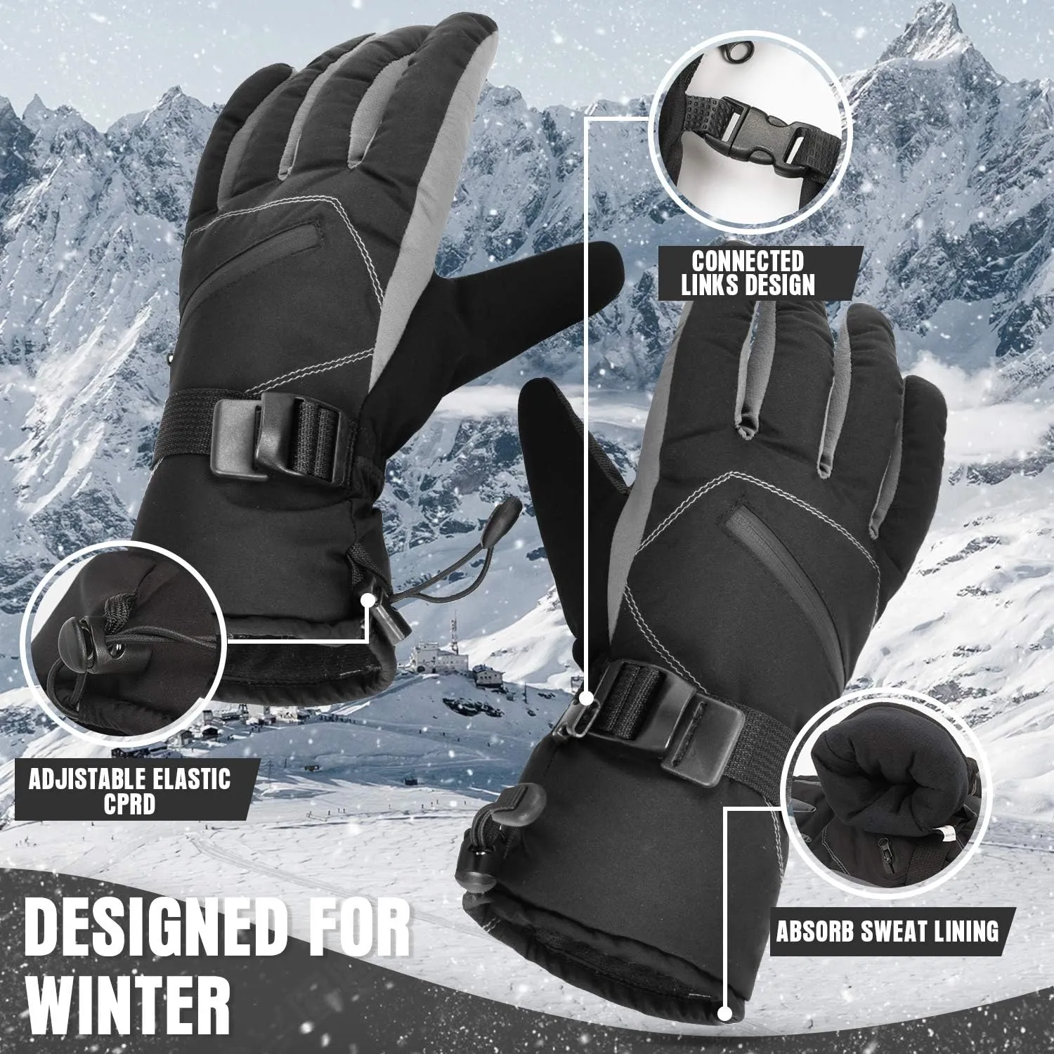 BOSONER Ski Snowboard Gloves, Waterproof Winter Warm Gloves, Cold Weather Touchscreen Snow Gloves for Mens, Womens, Kids Skiing,Snowboarding