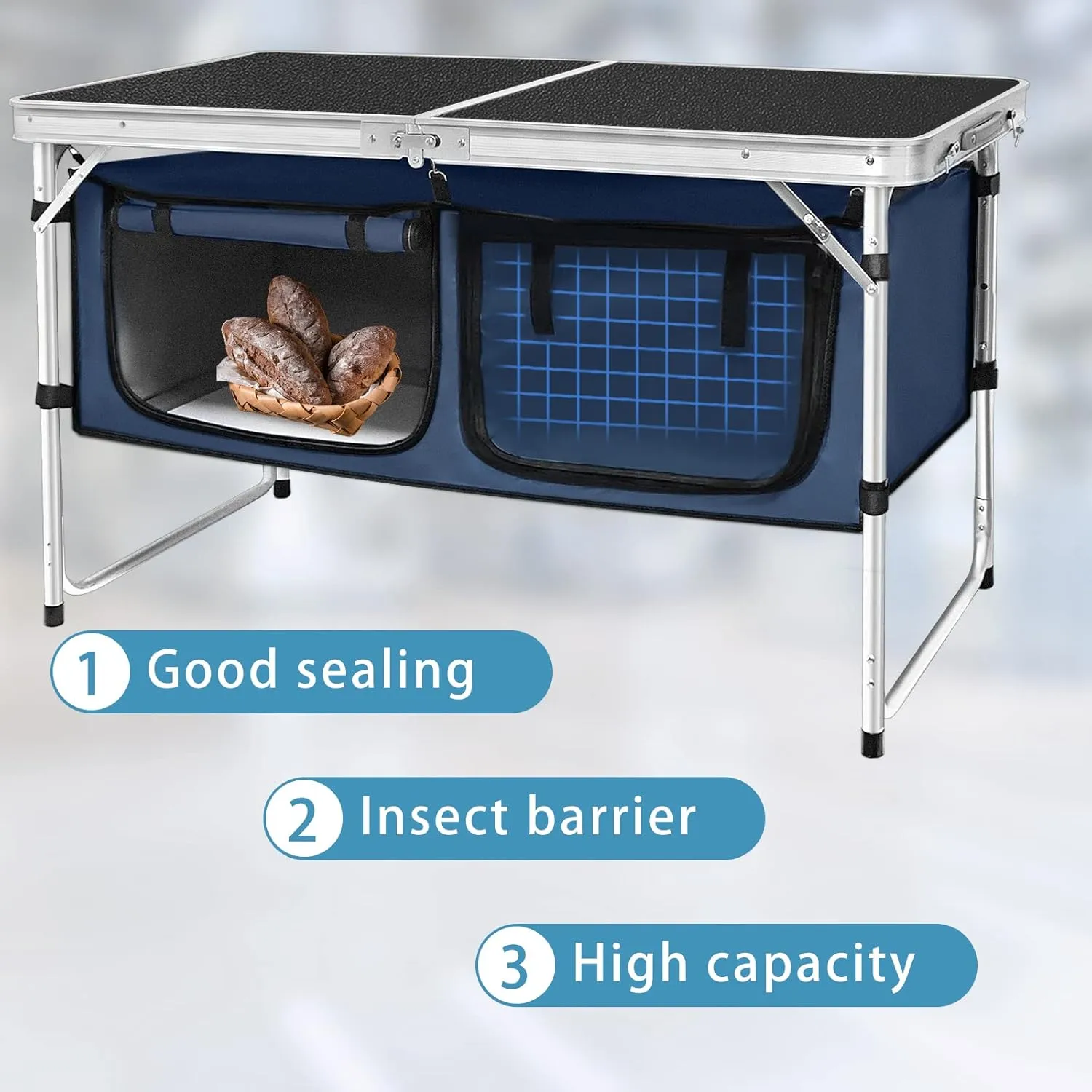 CampLand Outdoor Folding Table Aluminum Lightweight Height Adjustable with Storage Organizer for BBQ, Party, Camping