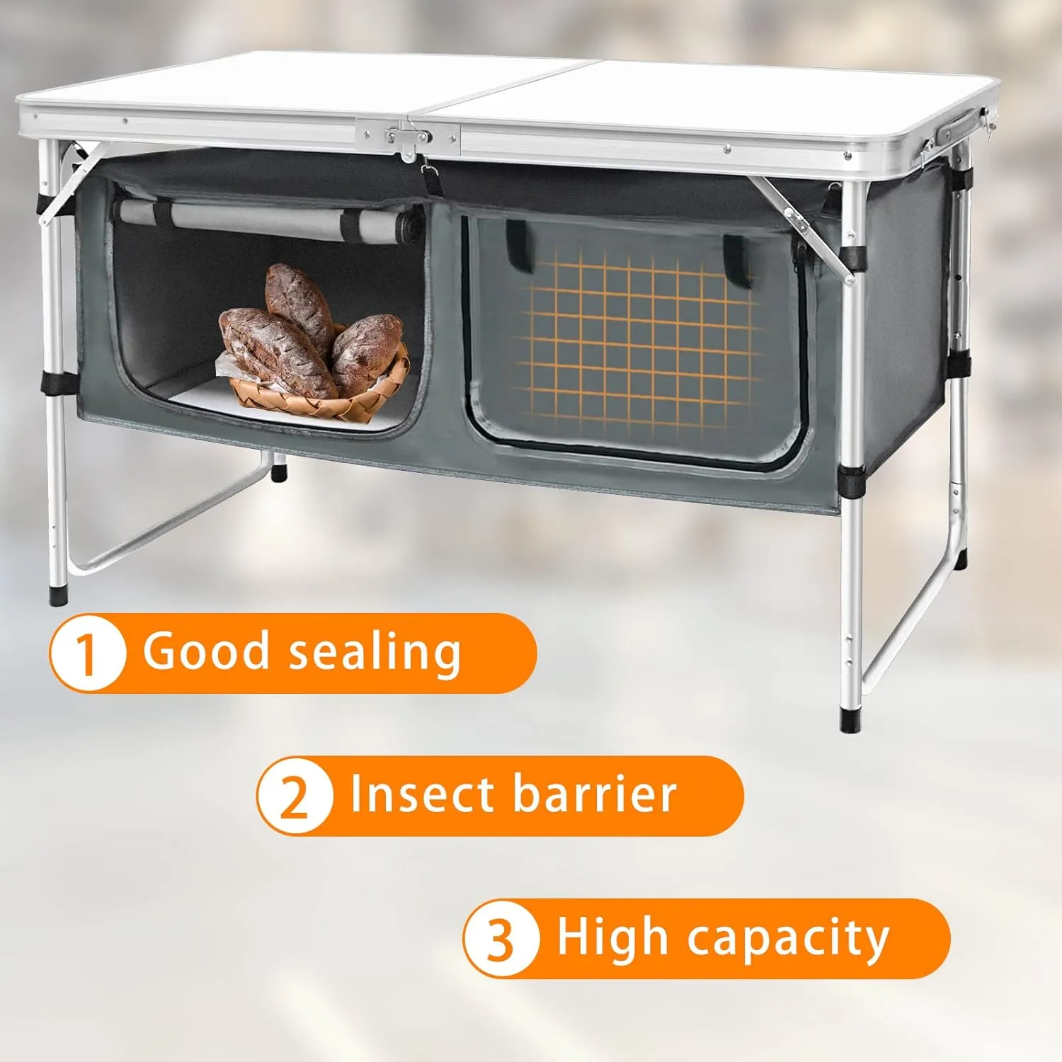 CampLand Outdoor Folding Table Aluminum Lightweight Height Adjustable with Storage Organizer for BBQ, Party, Camping