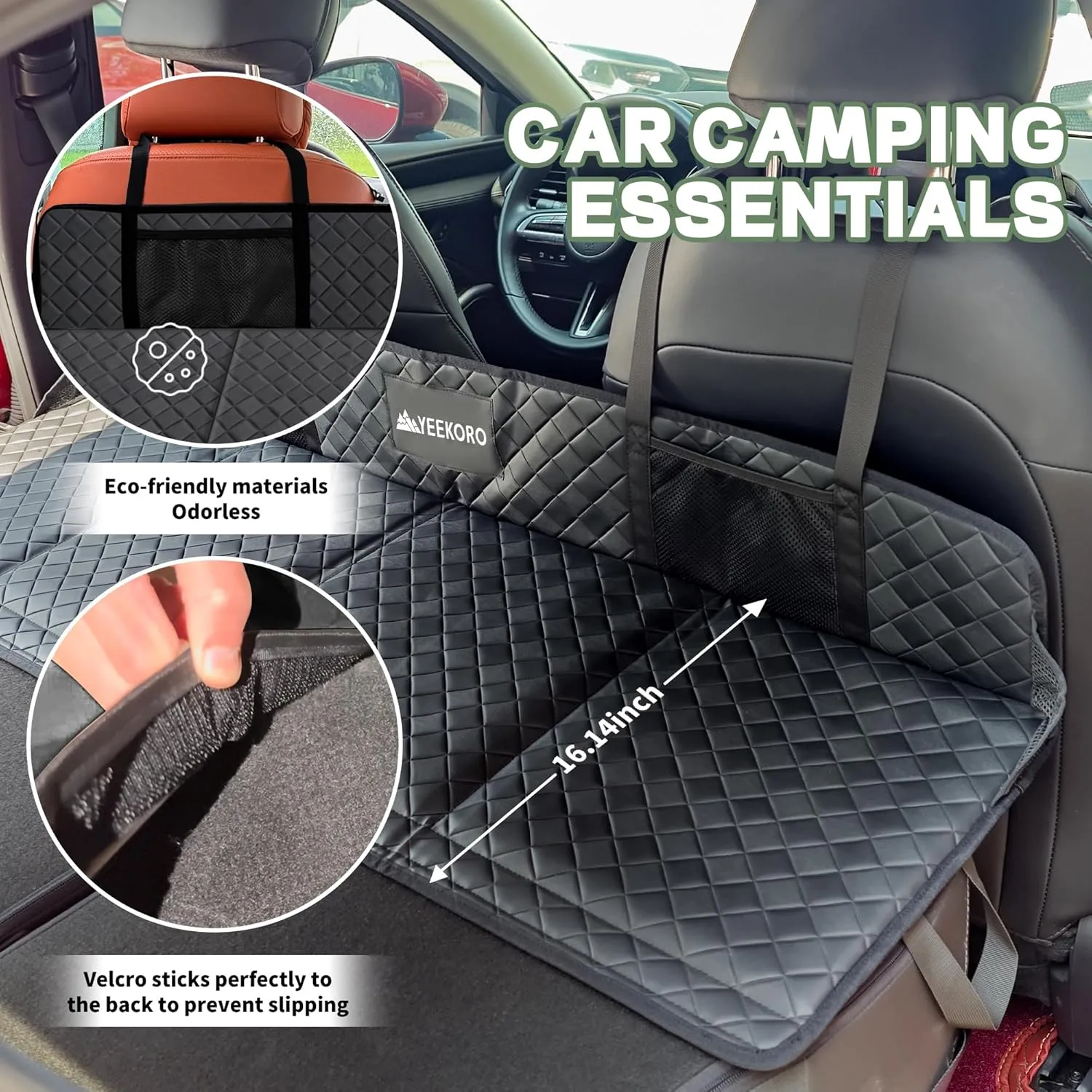 Car Rear Seat Mattress Extension Plate, Foldable Car Back Seats Extender for Sleeping, Increase Travel Trunk and Camping Bed Camping Space for SUV, Model Y/3(Upgraded Leather)