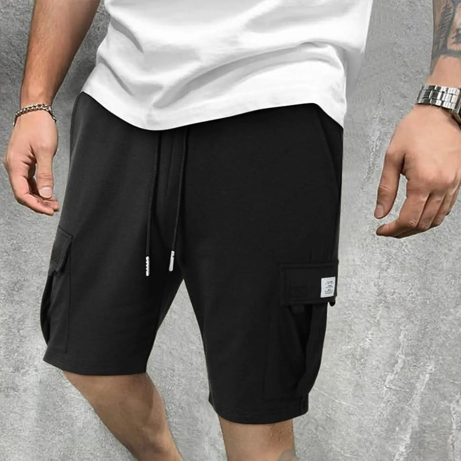 Cargo Shorts Men with Multi Pockets Work Elastic Drawstring Shorts Casual Classic Summer Solid Regular Fit Half Pants