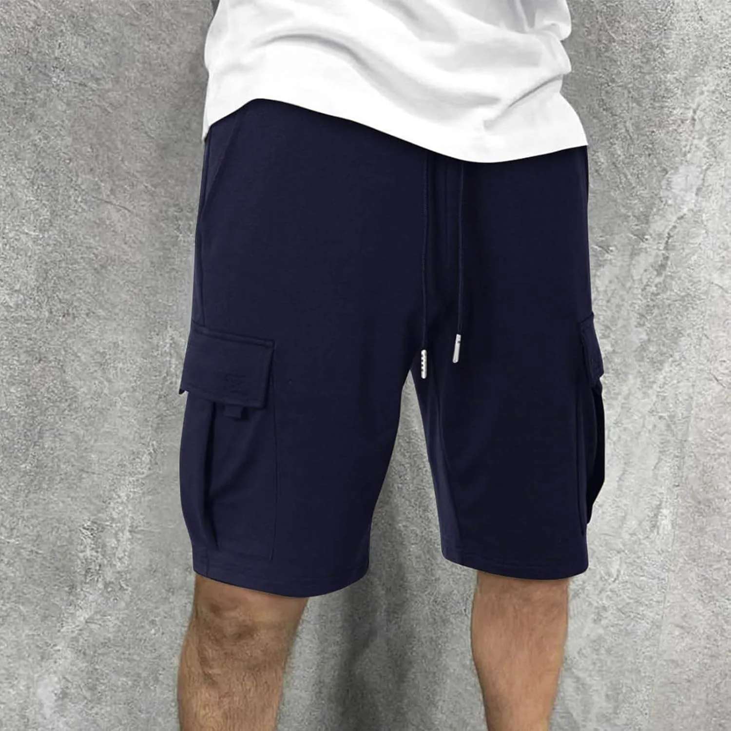Cargo Shorts Men with Multi Pockets Work Elastic Drawstring Shorts Casual Classic Summer Solid Regular Fit Half Pants