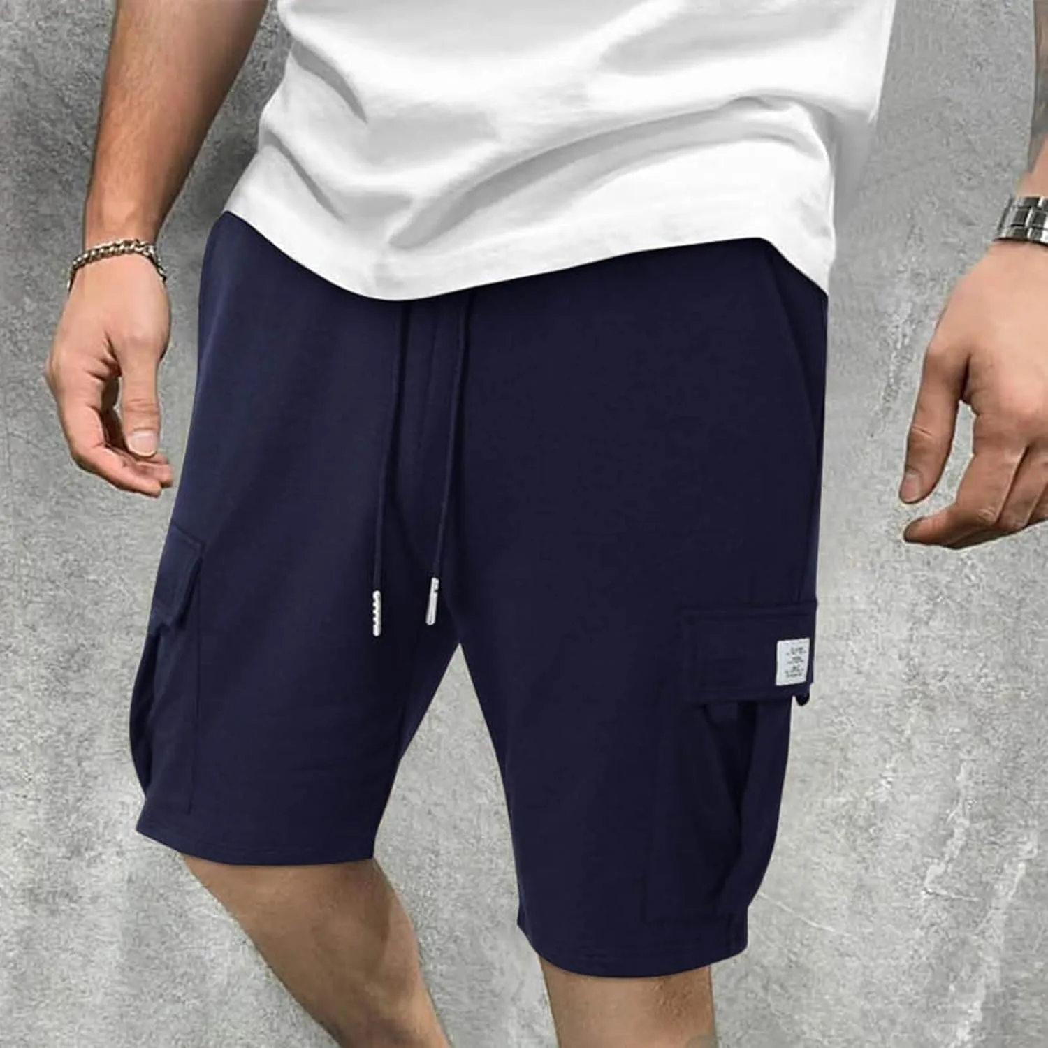 Cargo Shorts Men with Multi Pockets Work Elastic Drawstring Shorts Casual Classic Summer Solid Regular Fit Half Pants