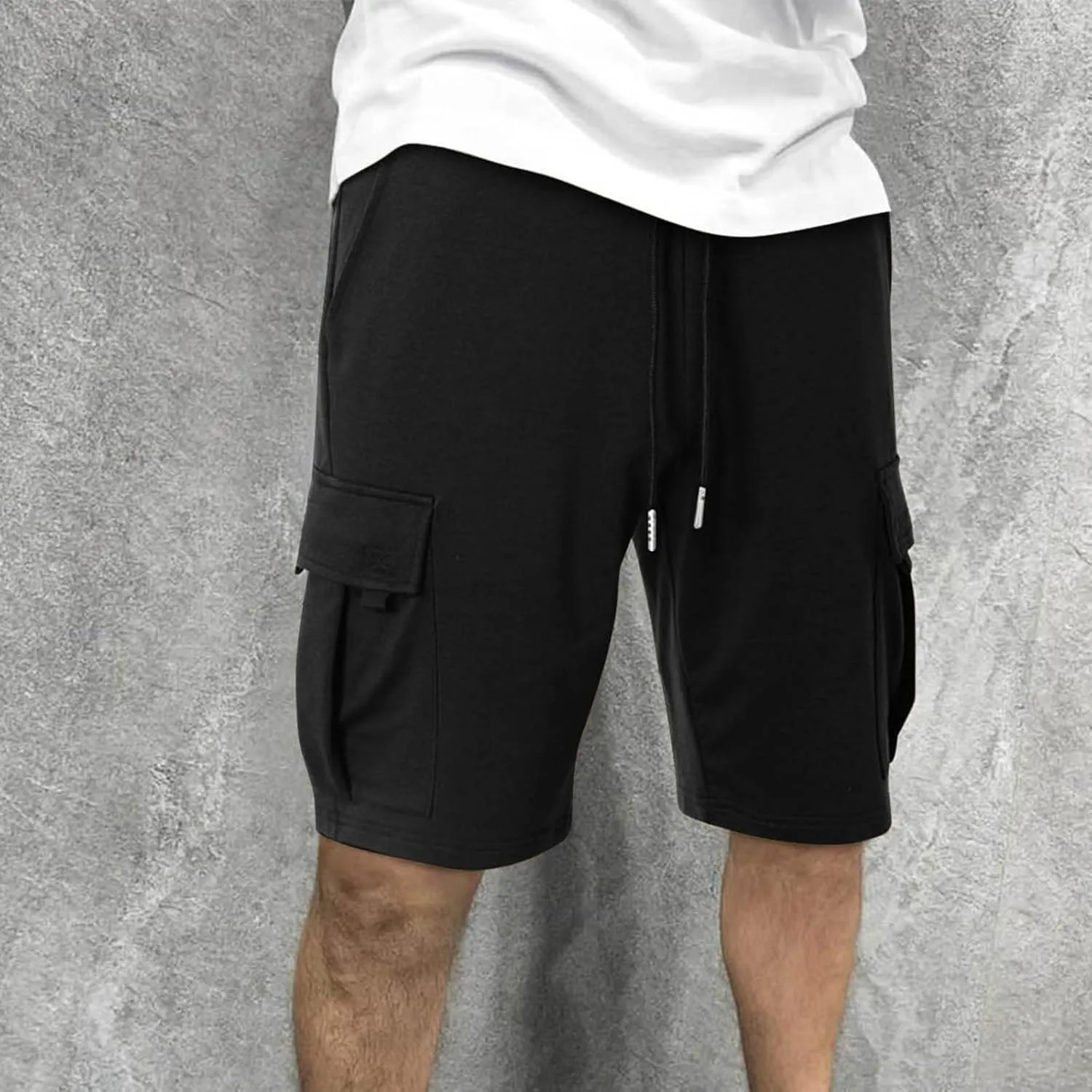 Cargo Shorts Men with Multi Pockets Work Elastic Drawstring Shorts Casual Classic Summer Solid Regular Fit Half Pants