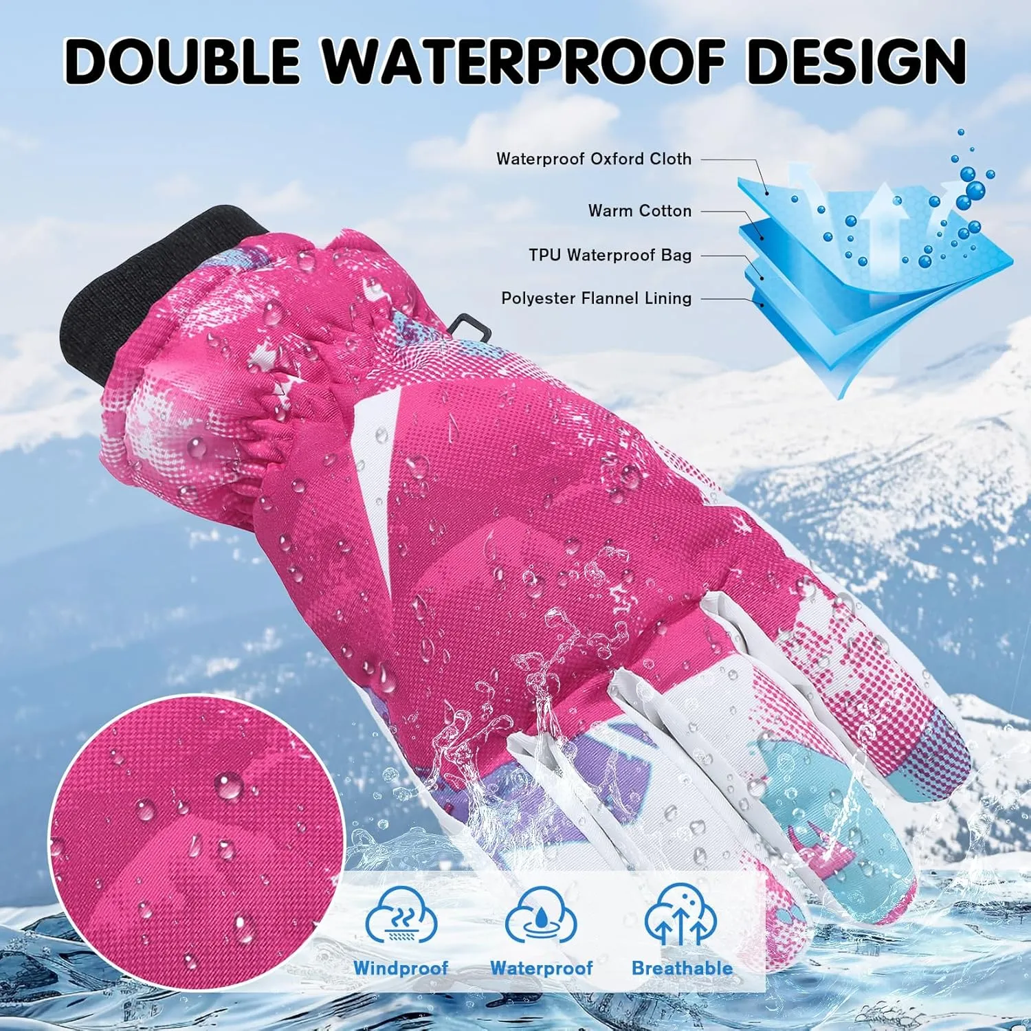 Century Star Kids Waterproof Warm Winter Ski Gloves for Boys & Girls - Sport Mittens