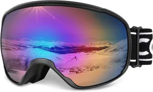 COOLOO Ski Goggles, OTG Snow Goggles for Adult Men Women Youth, Snowboard Goggles Over Glasses, Anti-fog, UV Protection