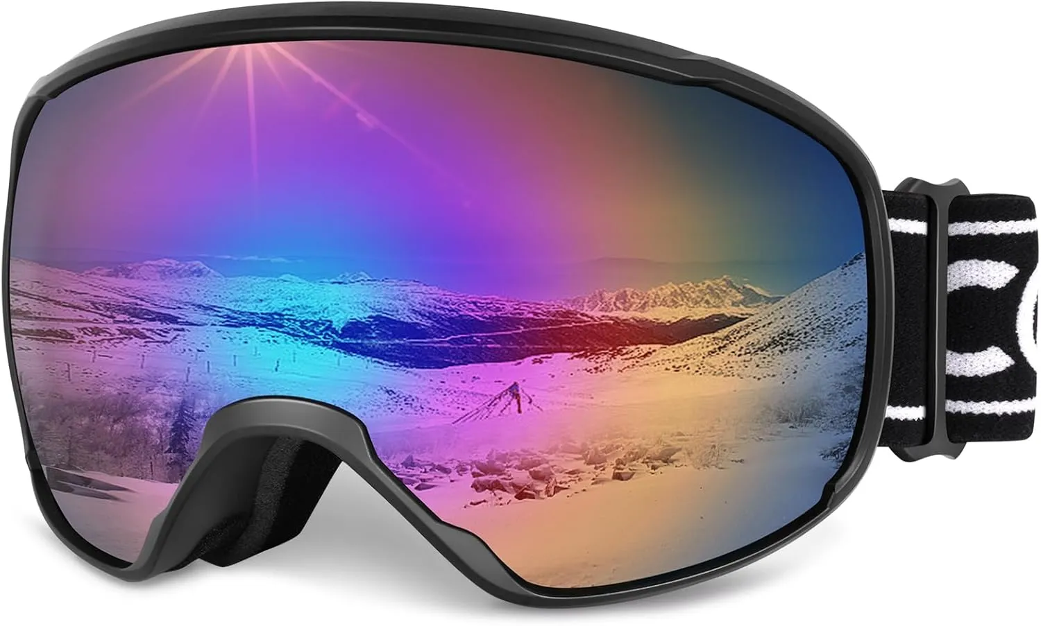 COOLOO Ski Goggles, OTG Snow Goggles for Adult Men Women Youth, Snowboard Goggles Over Glasses, Anti-fog, UV Protection