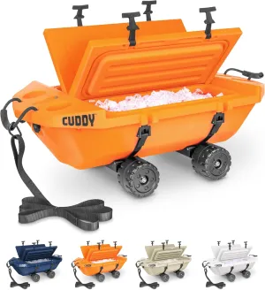 CUDDY Crawler Cooler with Wheels  40 QT Amphibious Floating Cooler and Dry Storage Vessel - Orange, Navy, Tan, or White