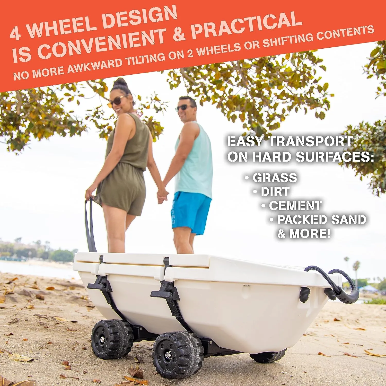 CUDDY Crawler Cooler with Wheels  40 QT Amphibious Floating Cooler and Dry Storage Vessel - Orange, Navy, Tan, or White
