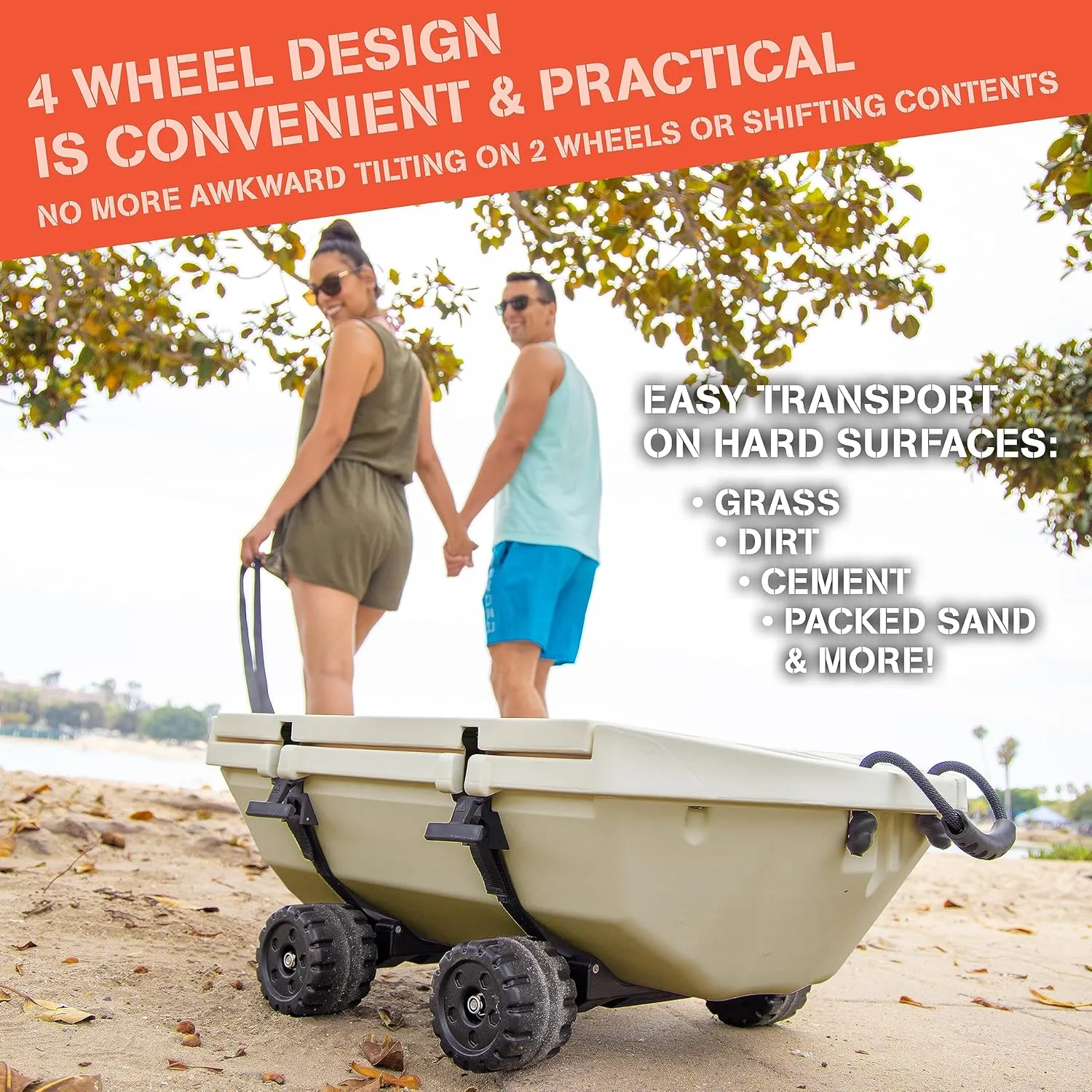 CUDDY Crawler Cooler with Wheels  40 QT Amphibious Floating Cooler and Dry Storage Vessel - Orange, Navy, Tan, or White