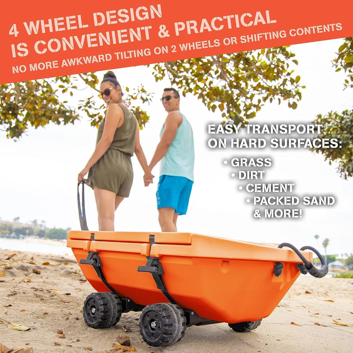 CUDDY Crawler Cooler with Wheels  40 QT Amphibious Floating Cooler and Dry Storage Vessel - Orange, Navy, Tan, or White