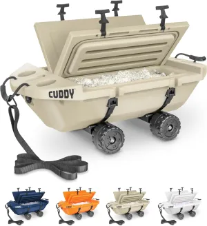 CUDDY Crawler Cooler with Wheels  40 QT Amphibious Floating Cooler and Dry Storage Vessel - Orange, Navy, Tan, or White